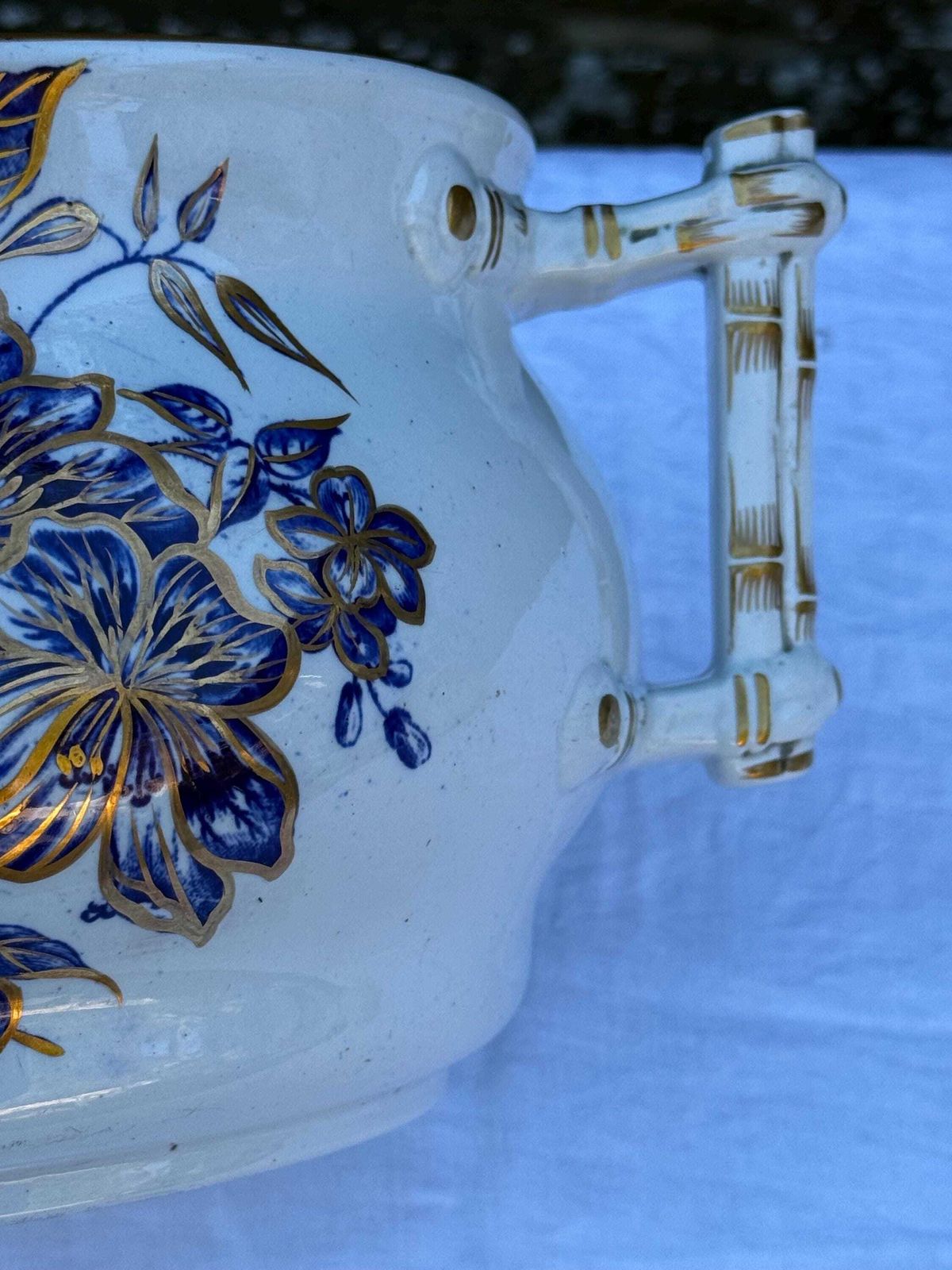 Home Decor Victorian Ashworth Brothers Chamber Pot Blue Floral Gilt Ironstone Antique Planter photo
