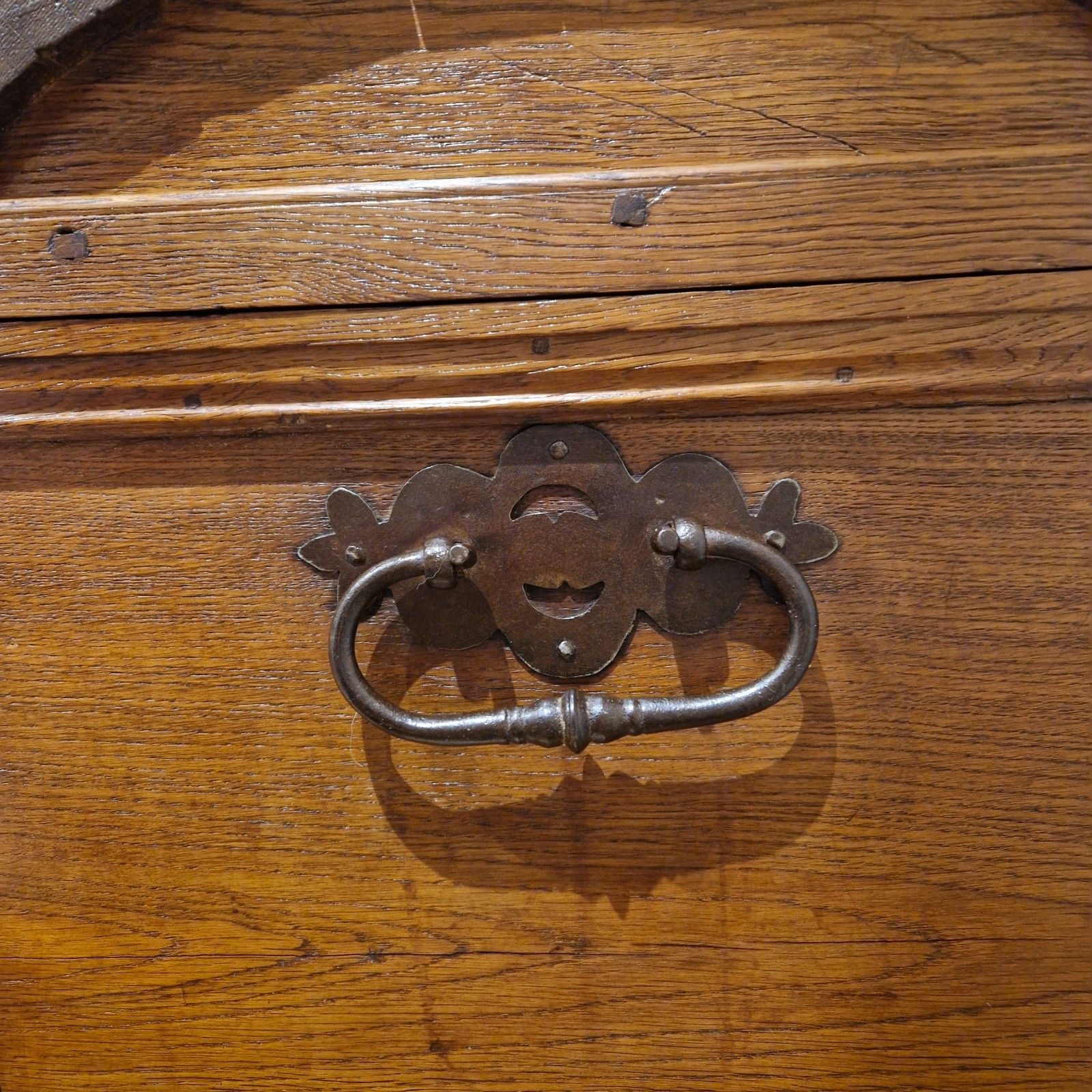 Antique 18th Century Dutch Oak Coffer – Chevron Inlays & Original Iron Handles photo buy
