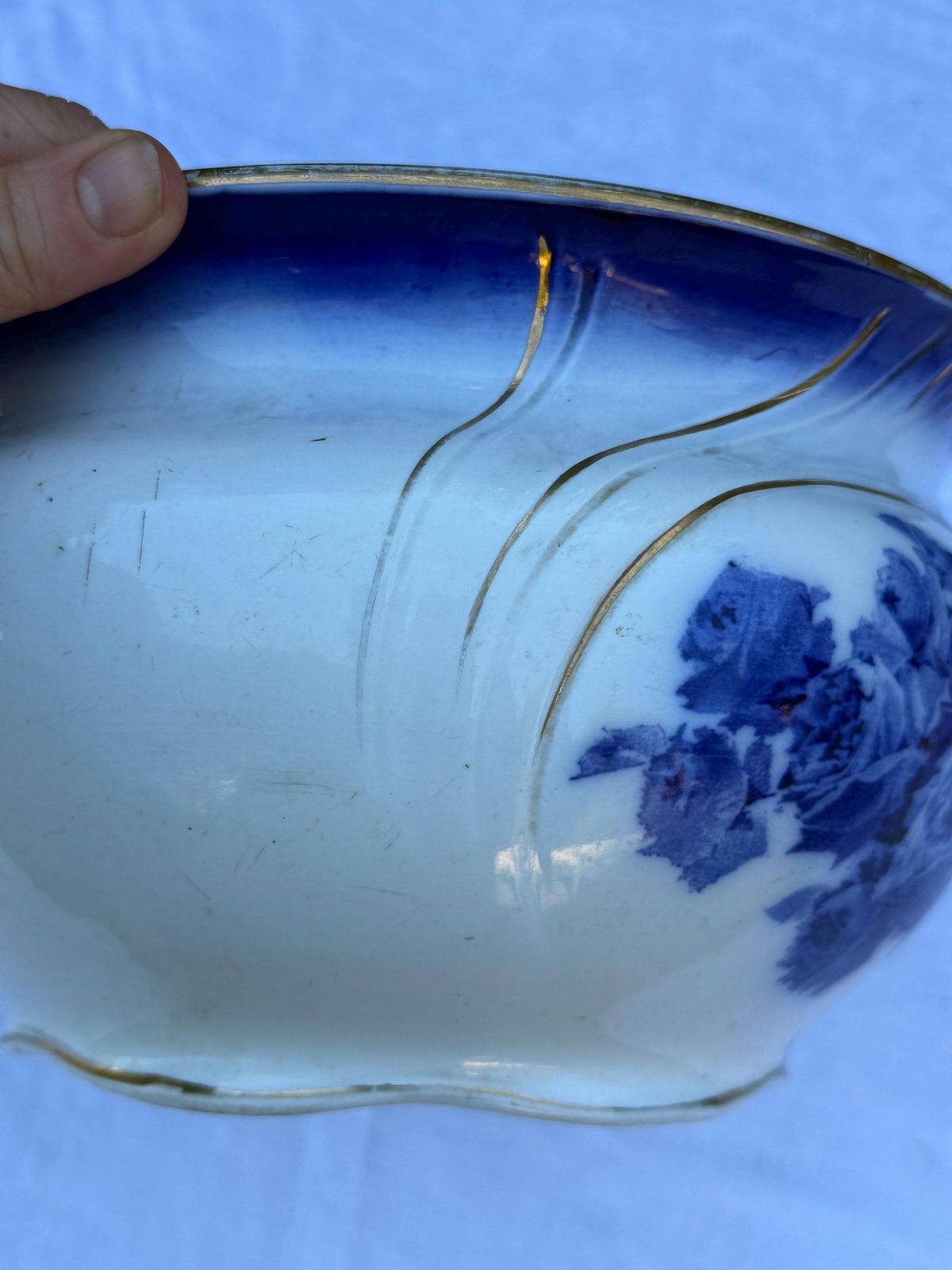 Antique Royal Doulton Adele De Dijon Chamber Pot Blue White Edwardian Planter England photo 125.0