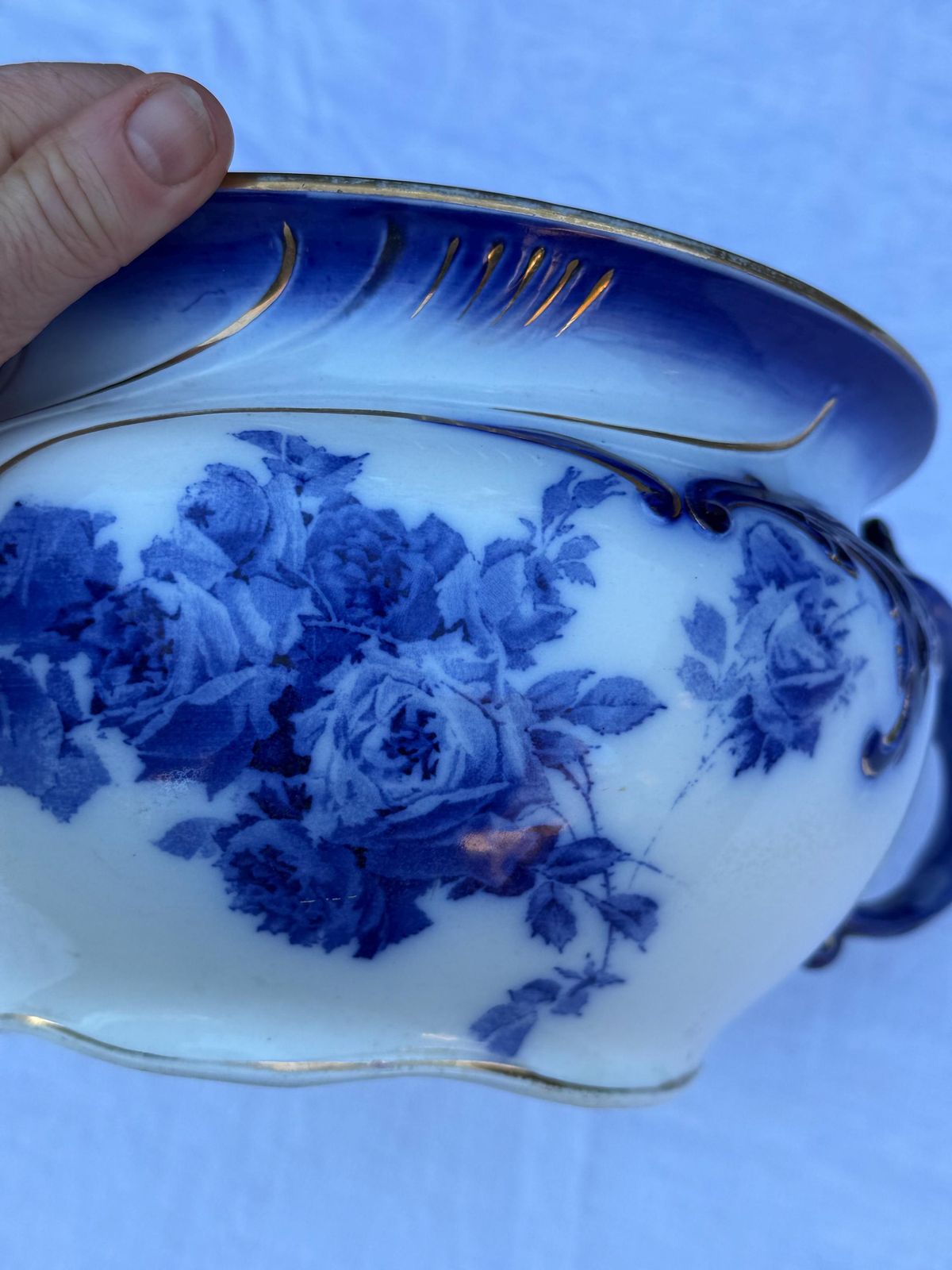 photo for sale Antique Royal Doulton Adele De Dijon Chamber Pot Blue White Edwardian Planter England
