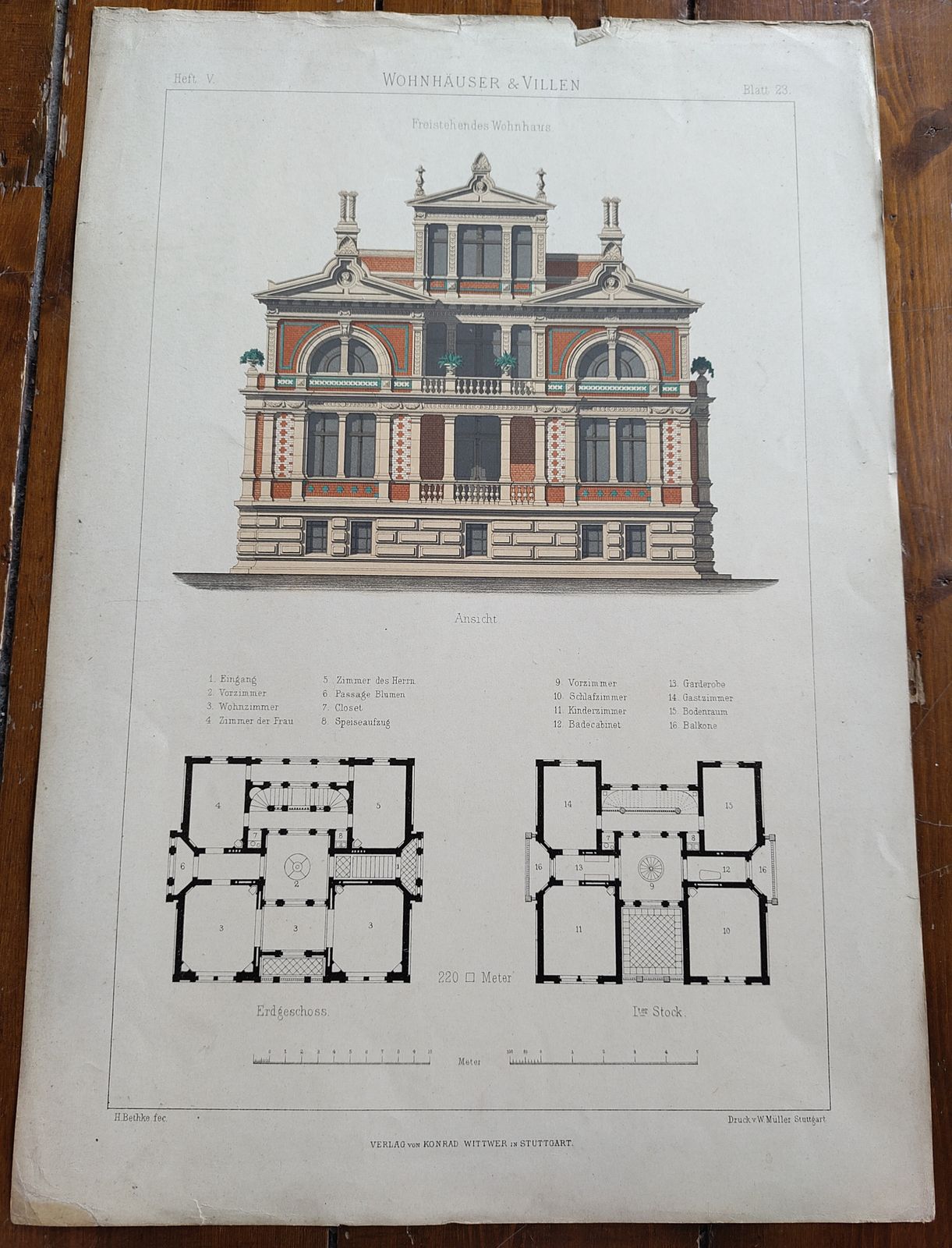 Set 3: 6 Large Antique 19thc Chromolithographs – Bethke ‘Villen’ Series, C.1885 photo for sale