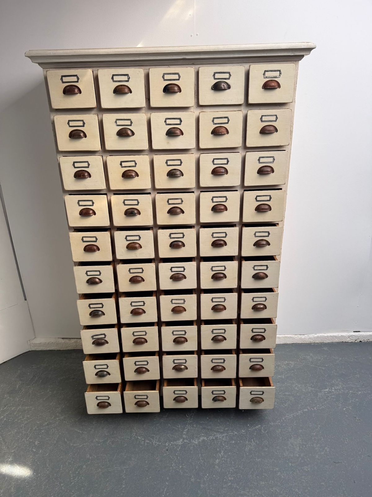1795.0 An Amazing Painted Hungarian Victorian Pine 50 Drawer Shop Fitting photo