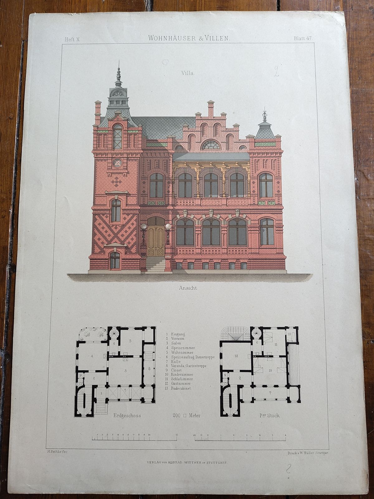Set 5: 6 Large Antique 19thc Chromolithographs – Bethke ‘Villen’ Series, C.1885 photo vinterior
