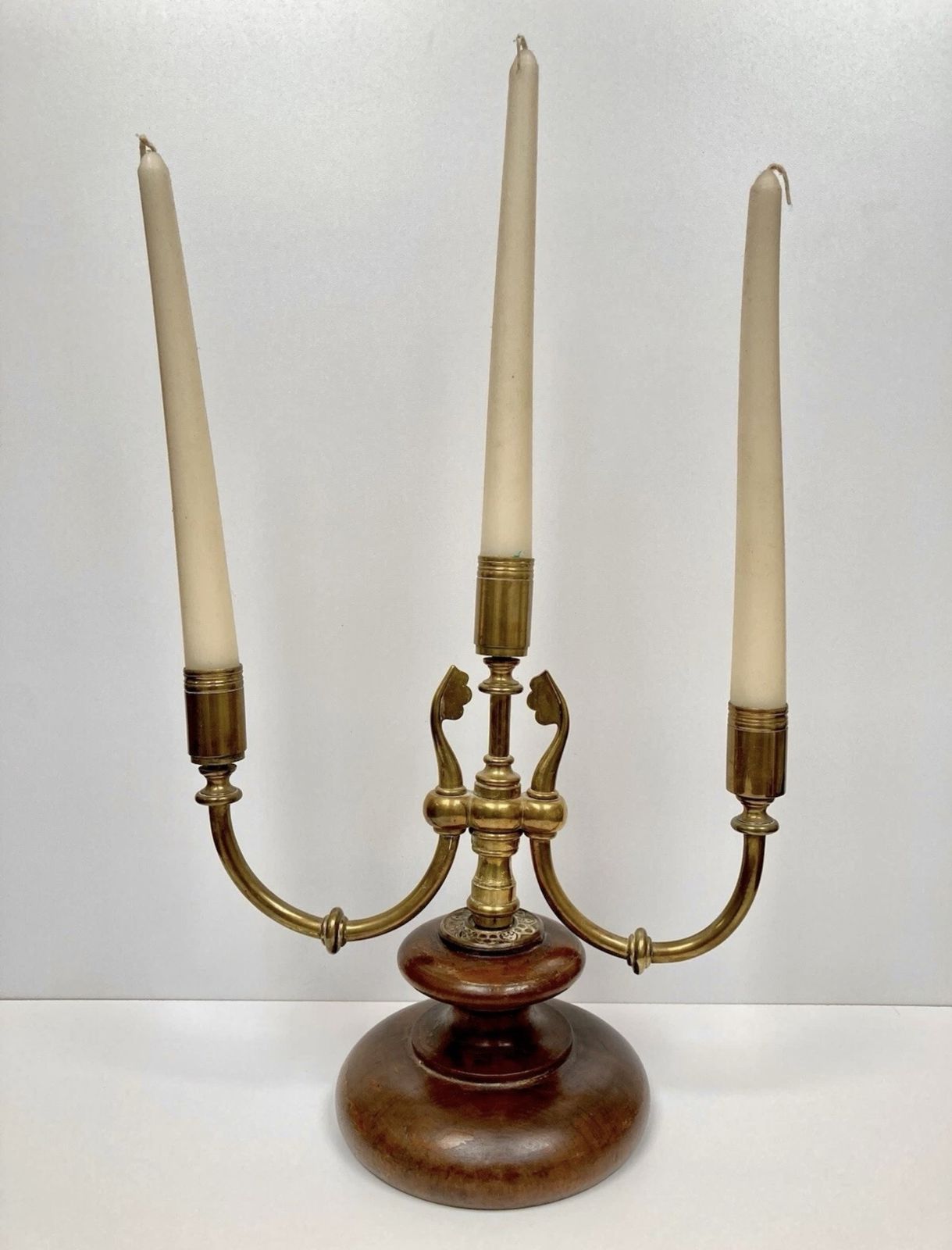 Pair Of Stunning Arts And Crafts Walnut And Brass Candlesticks  / Candelabras photo furniture
