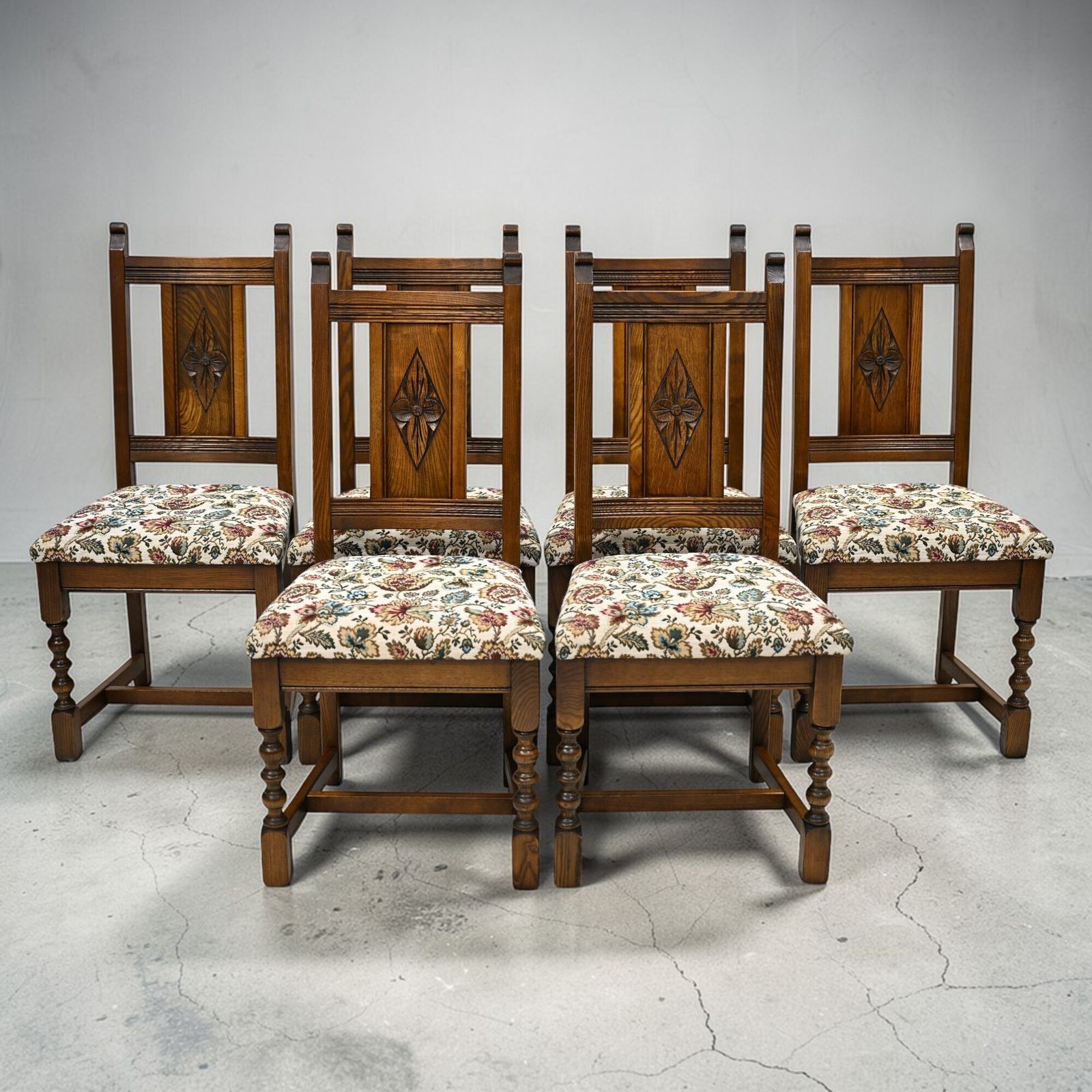 6 Yorke Old Charm Dining Chairs Trellis Fabric Light Oak Frames Free Uk Delivery