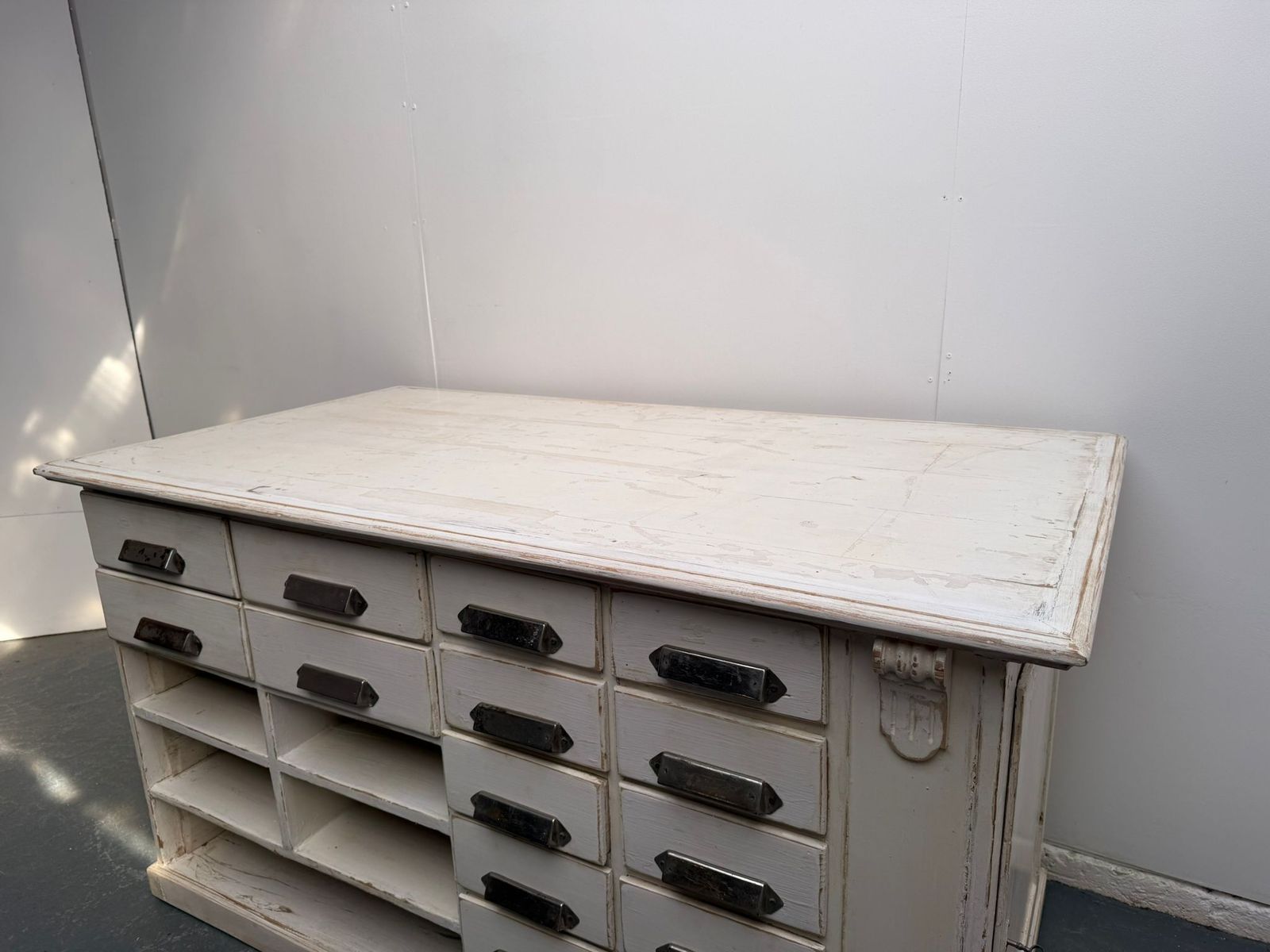 An Originally Painted White Hungarian Victorian Pine Shop Fitting photo furniture