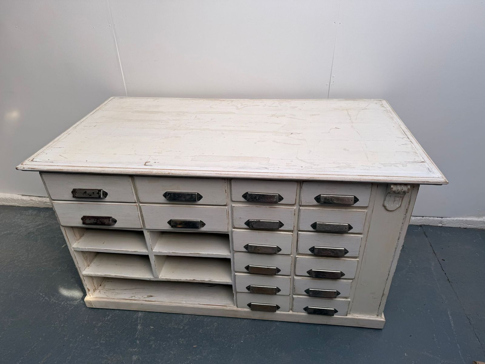 An Originally Painted White Hungarian Victorian Pine Shop Fitting photo for sale