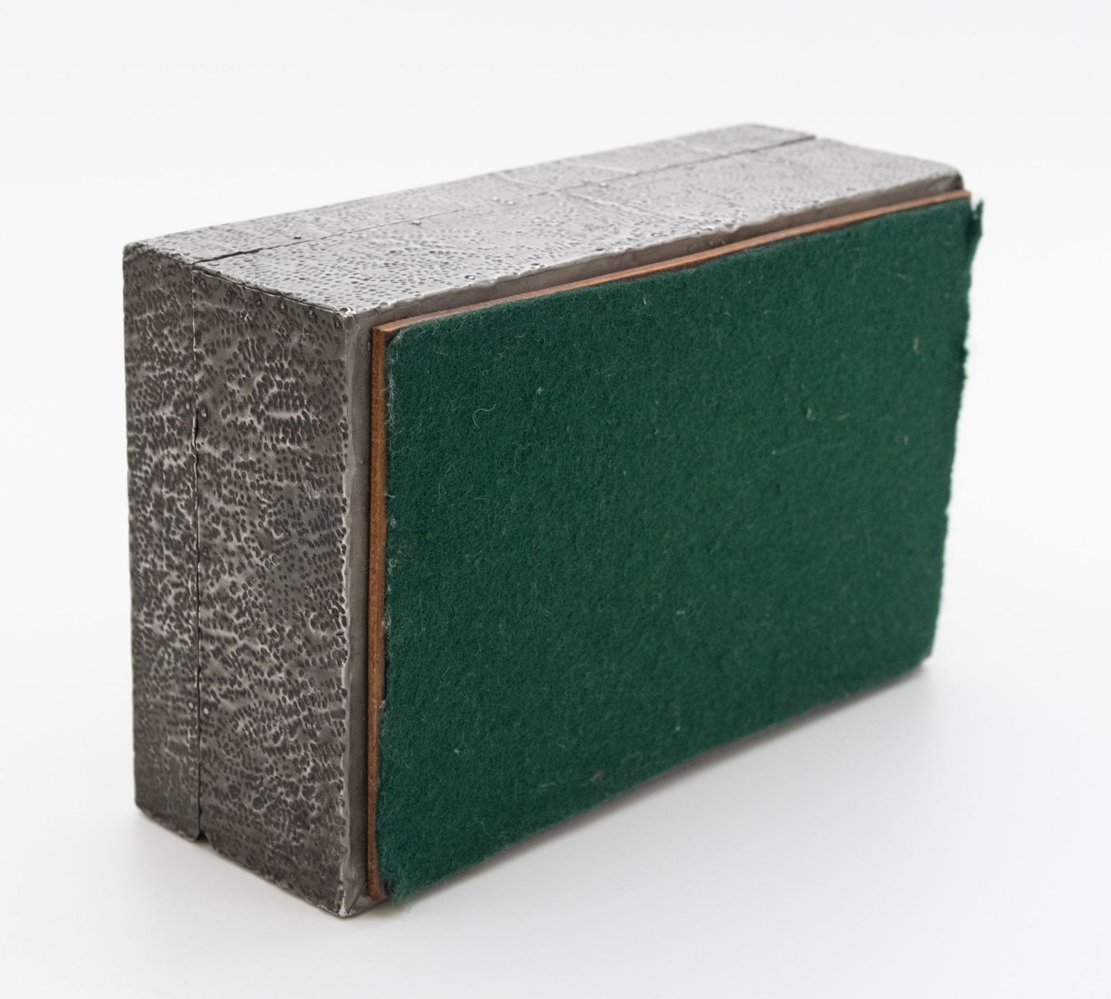 Art Deco / Arts & Crafts Pewter Box With Green Cabochon Sunrise photo 295.0