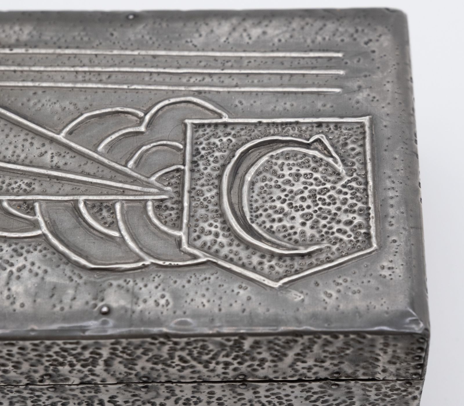 Art Deco / Arts & Crafts Pewter Small Box With Green Cabochon photo Home Decor
