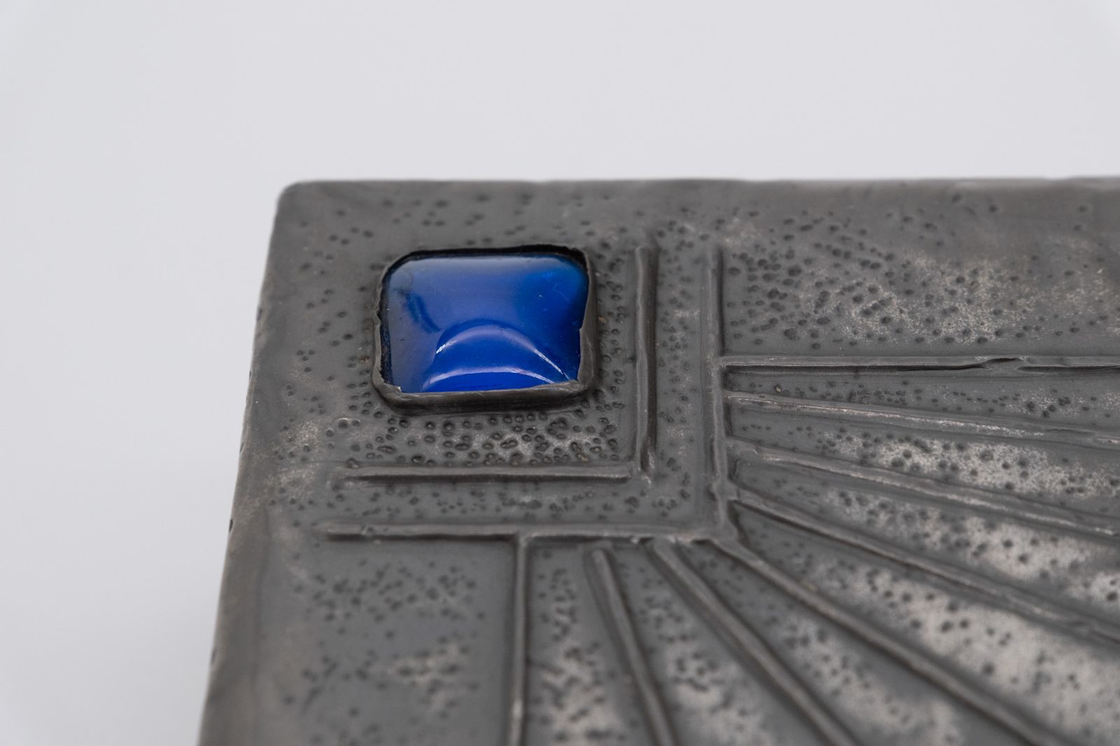 Art Deco / Arts & Crafts Pewter Small Box With Blue Glass Cabochon Casket photo furniture