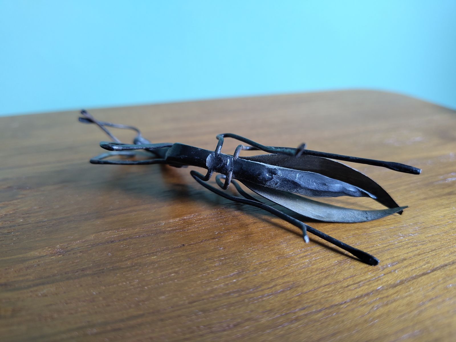 Rare Signed Pair Of Antique Japanese Articulated Metal Insects – Mantis & Cicada photo vintage