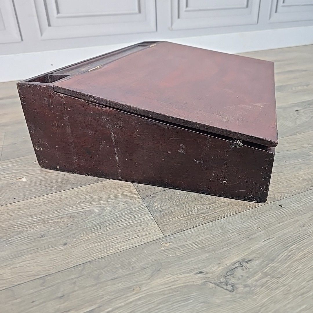 Antique Wooden Writing Slope Mahogany Lap Desk Storage Box Drawers Vintage photo for sale