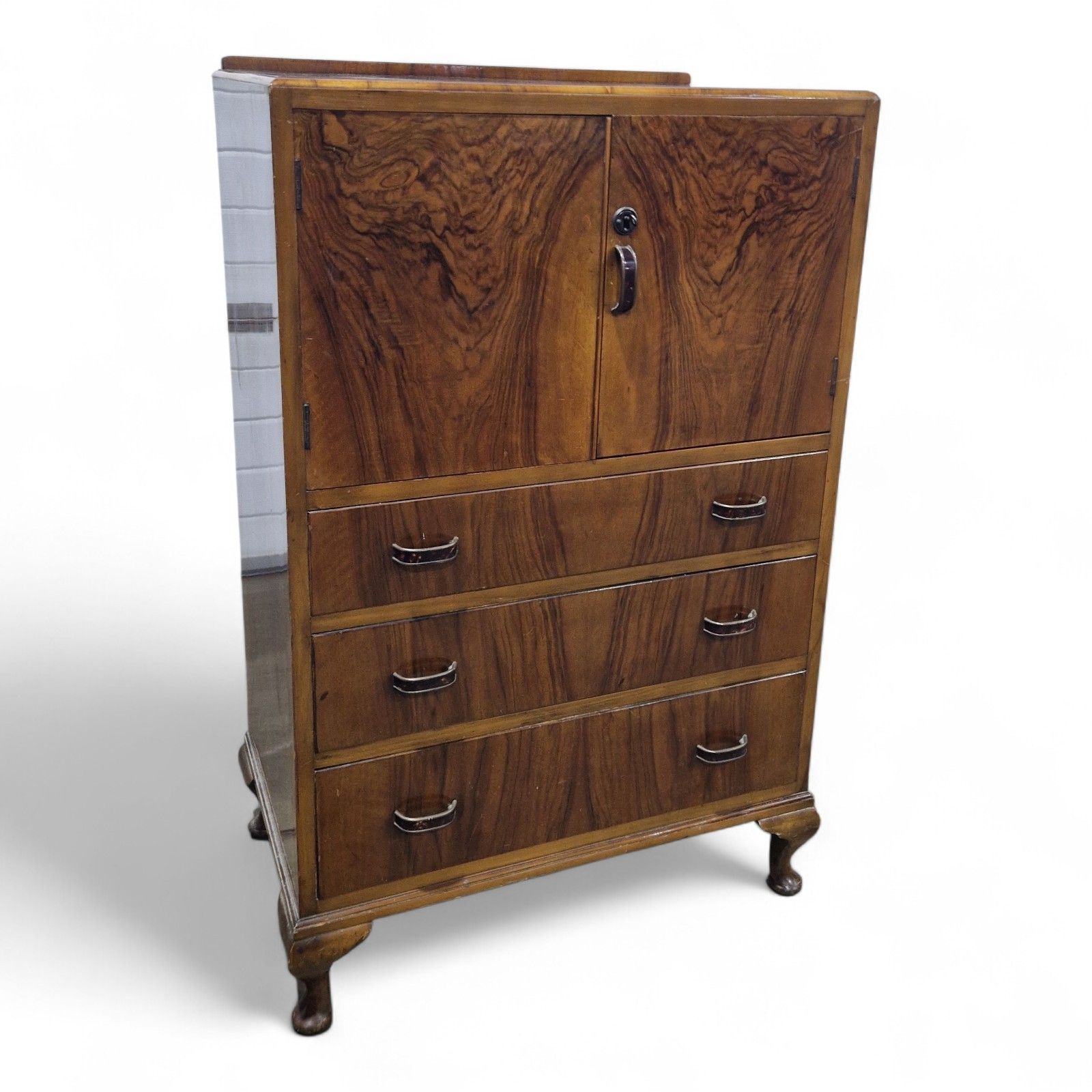 Antique Walnut Linen Cabinet / Vintage Millinery Storage Cupboard With Drawers photo vinterior