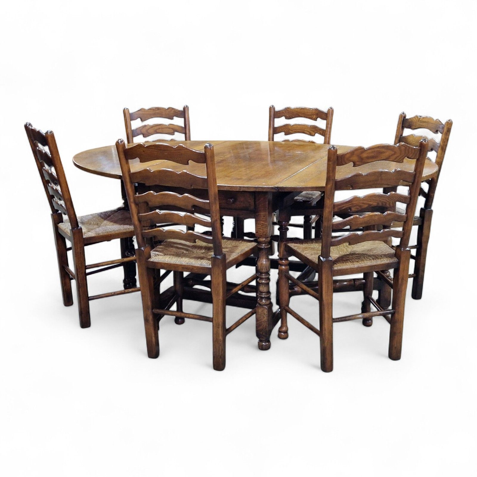 Solid Oak Gateleg Dining Table + 6 Ladderback Chairs Set Titchmarsh And Goodwin photo furniture
