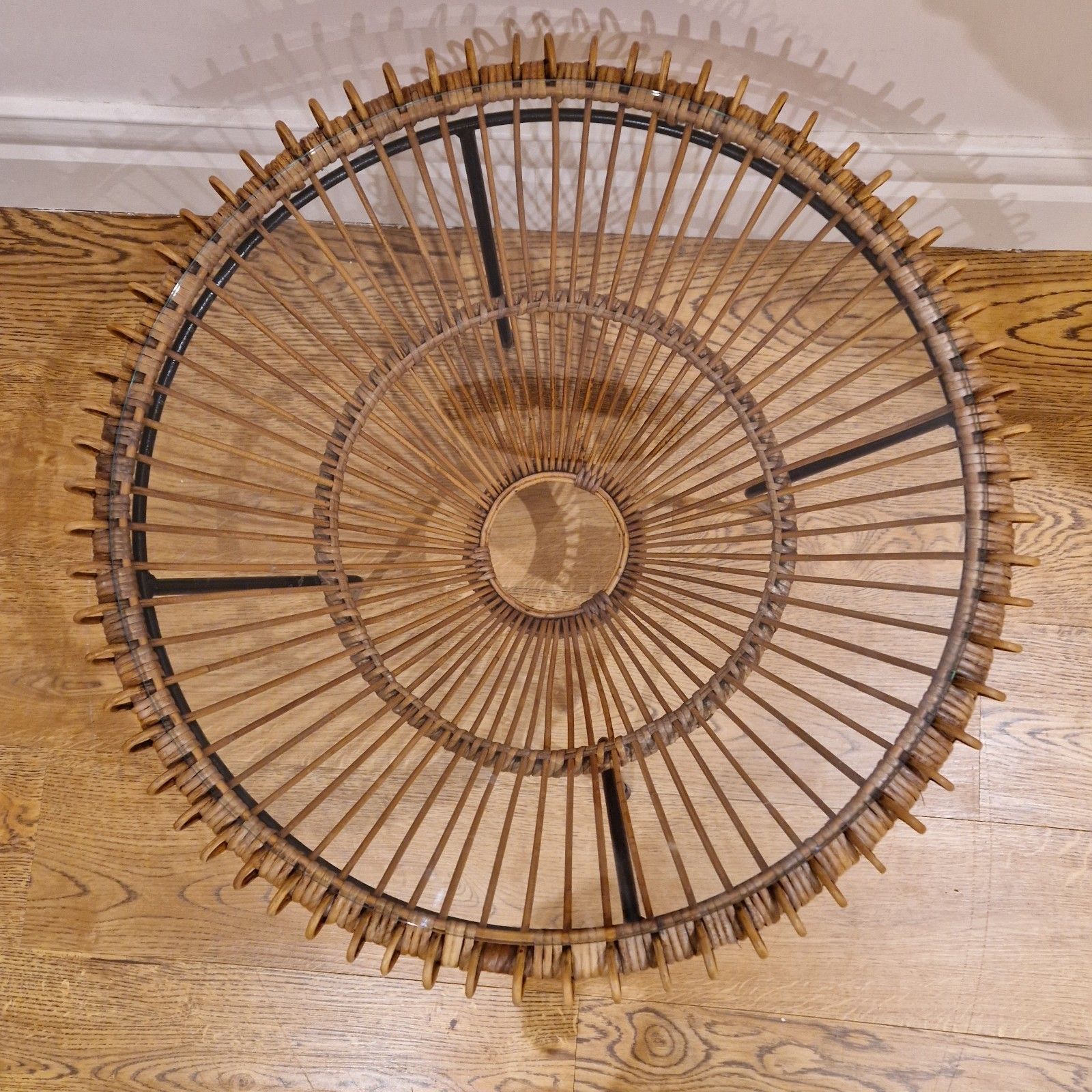 Franco Albini Rattan Coffee Table – Vintage Mid Century Modern Glass Top photo buy