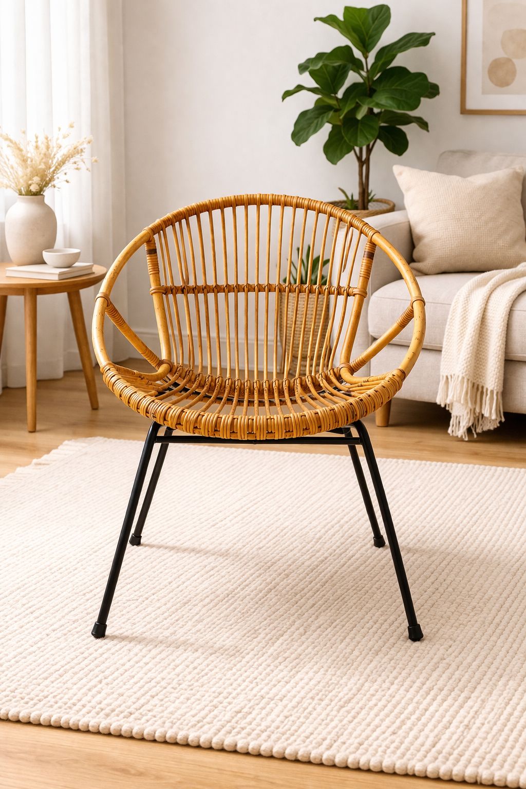 Vintage 1970s Rattan Accent Chair With Metal Legs – Franco Albini Inspired photo furniture