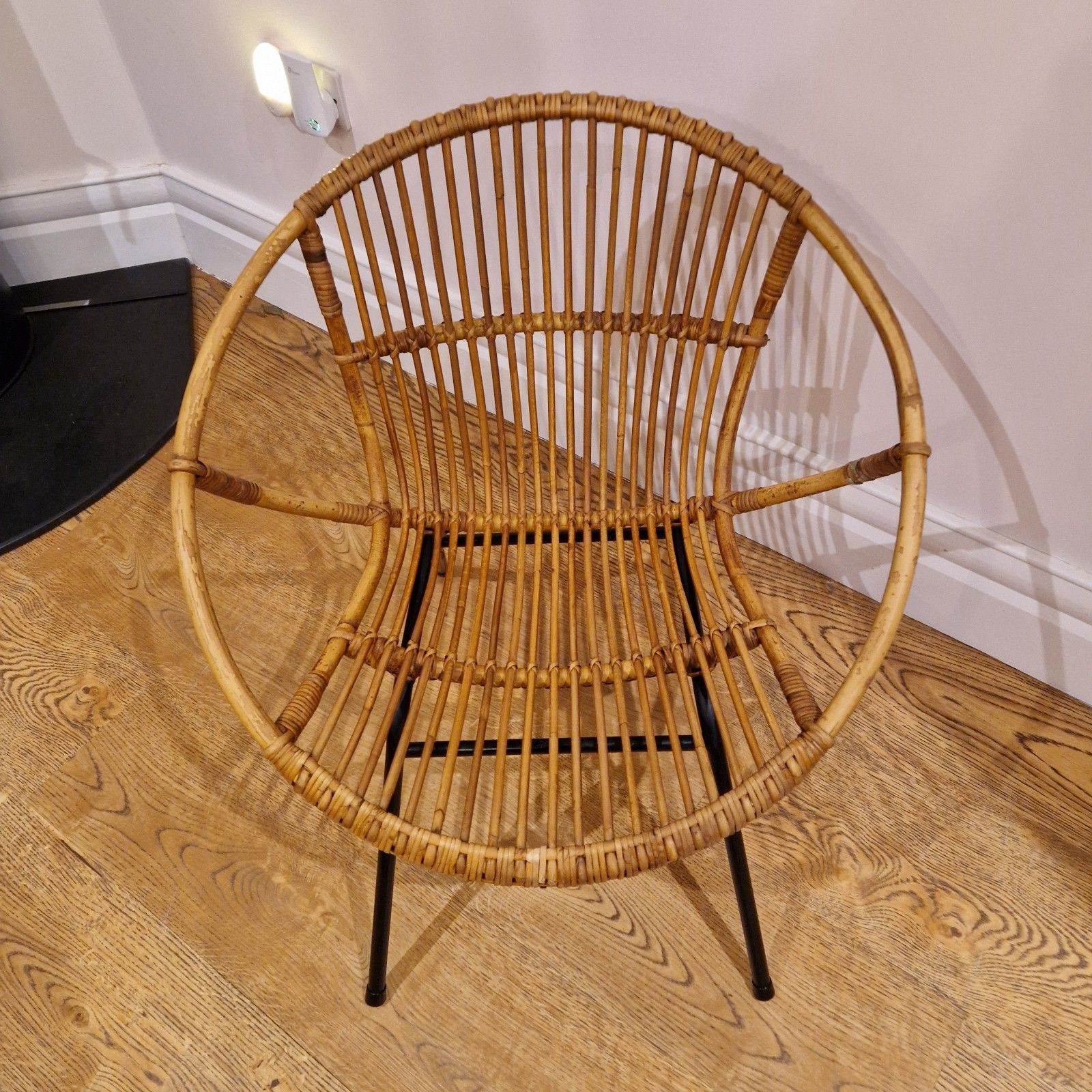 Vintage 1970s Rattan Accent Chair With Metal Legs – Franco Albini Inspired photo 150.0
