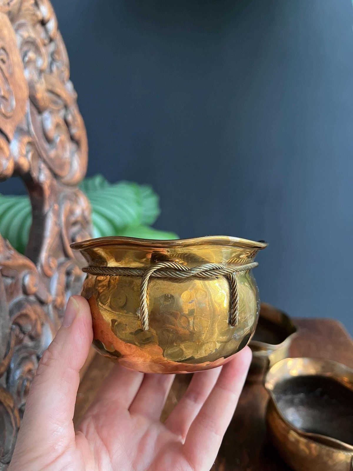 Vintage Brass Planters, Set Of 3 Small Hammered Plant Pots, Boho Succulent Cachepot photo Home Decor