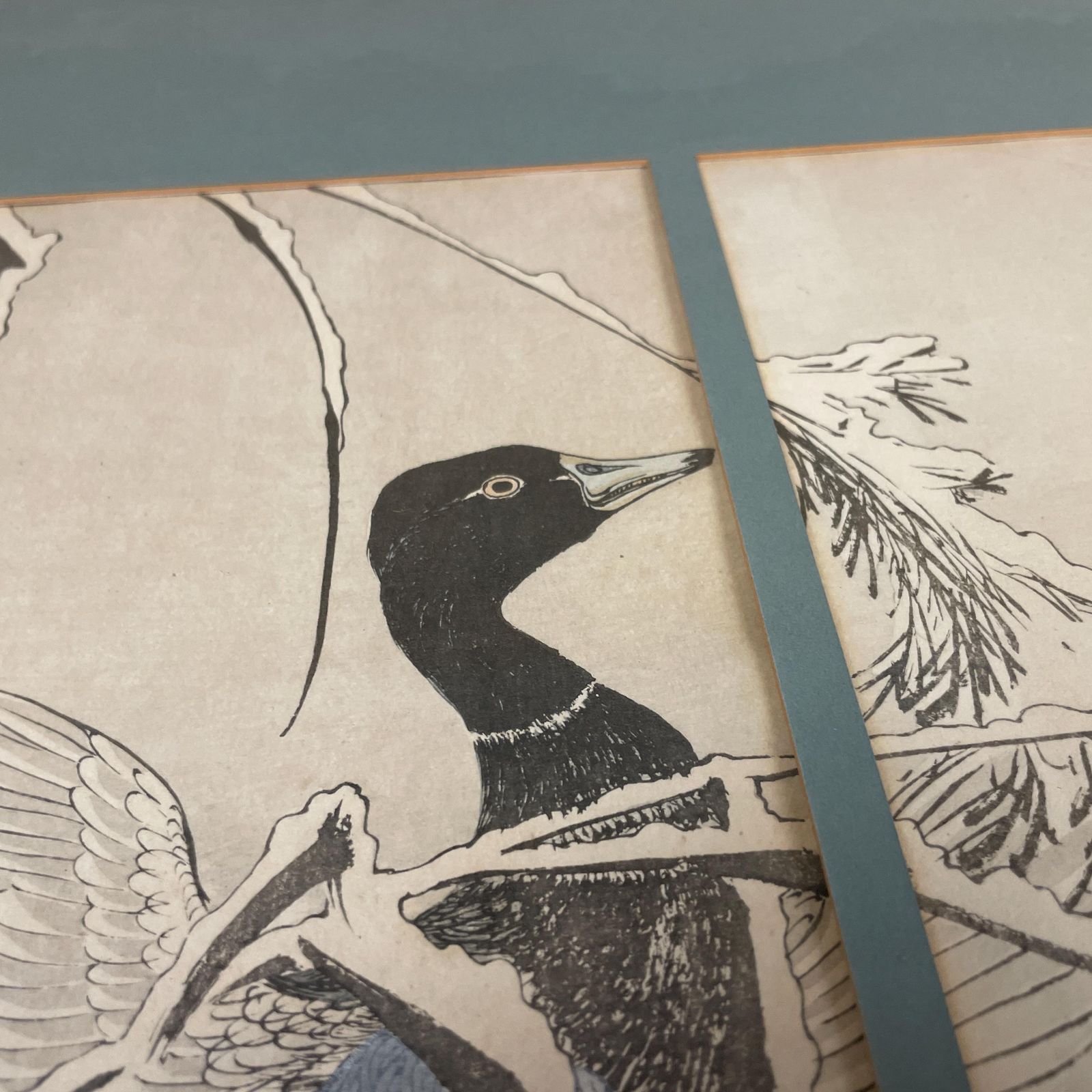 Oriental Art Japan Original Imao Keinen Picture Flowers & Birds Book Reed Duck Picture Framed Gold Antique Artwork Woodcut Print Japanese photo vintage