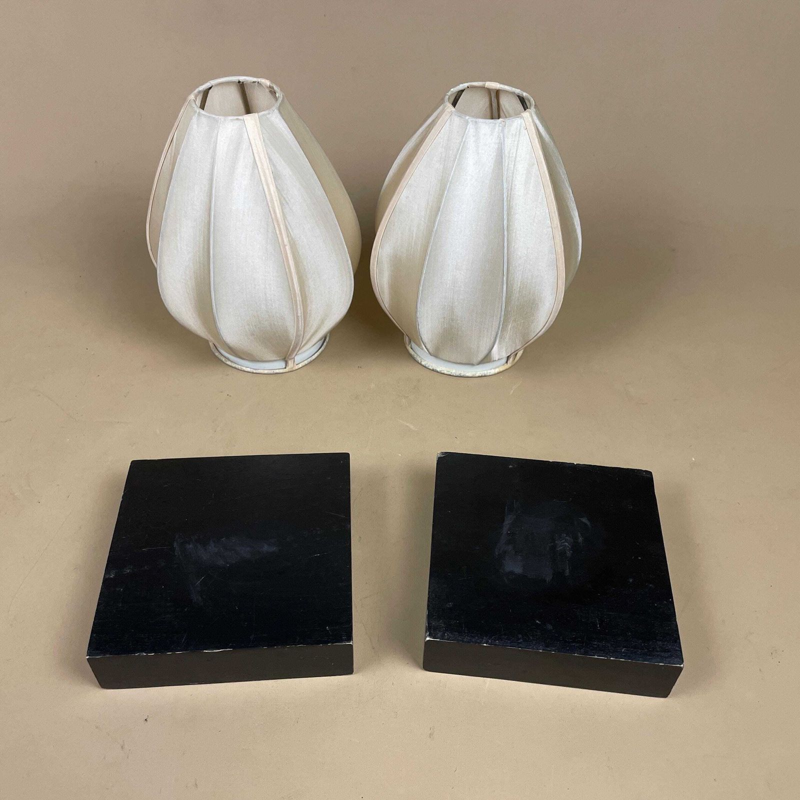 photo for sale Matching Pair Of Silk Lantern Candlestick Candle Stick Holder Tea Light Vintage Square Wood Base Taper Dinner Candlesticks Oriental 2 Set