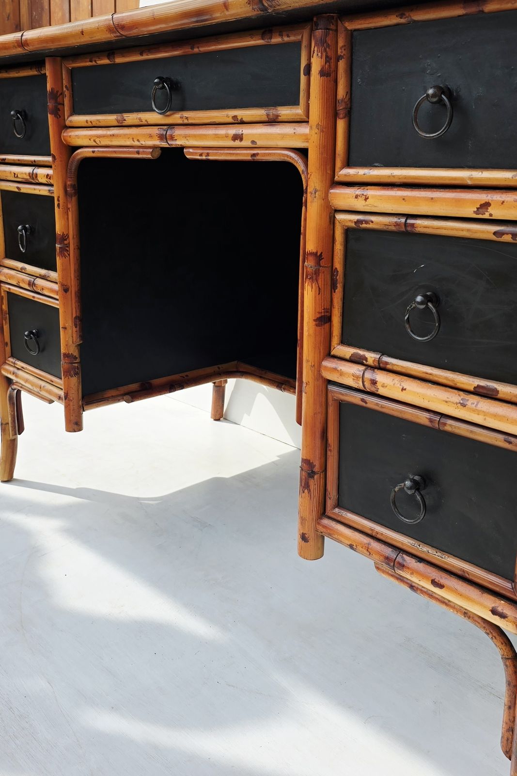 A Mid Century Chinese Chippendale Bamboo Writing Desk, Chinoiserie photo vinterior