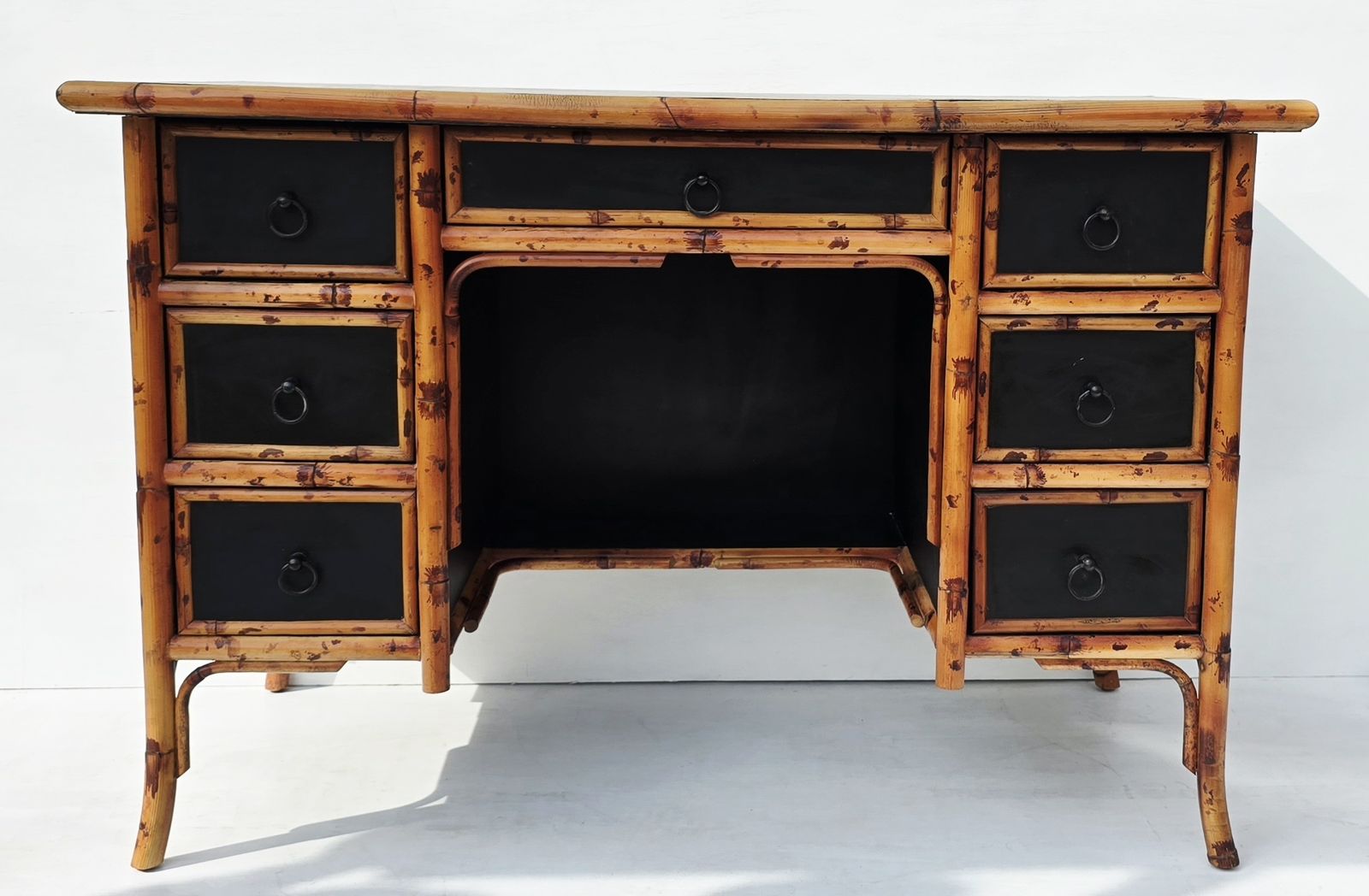 A Mid Century Chinese Chippendale Bamboo Writing Desk, Chinoiserie