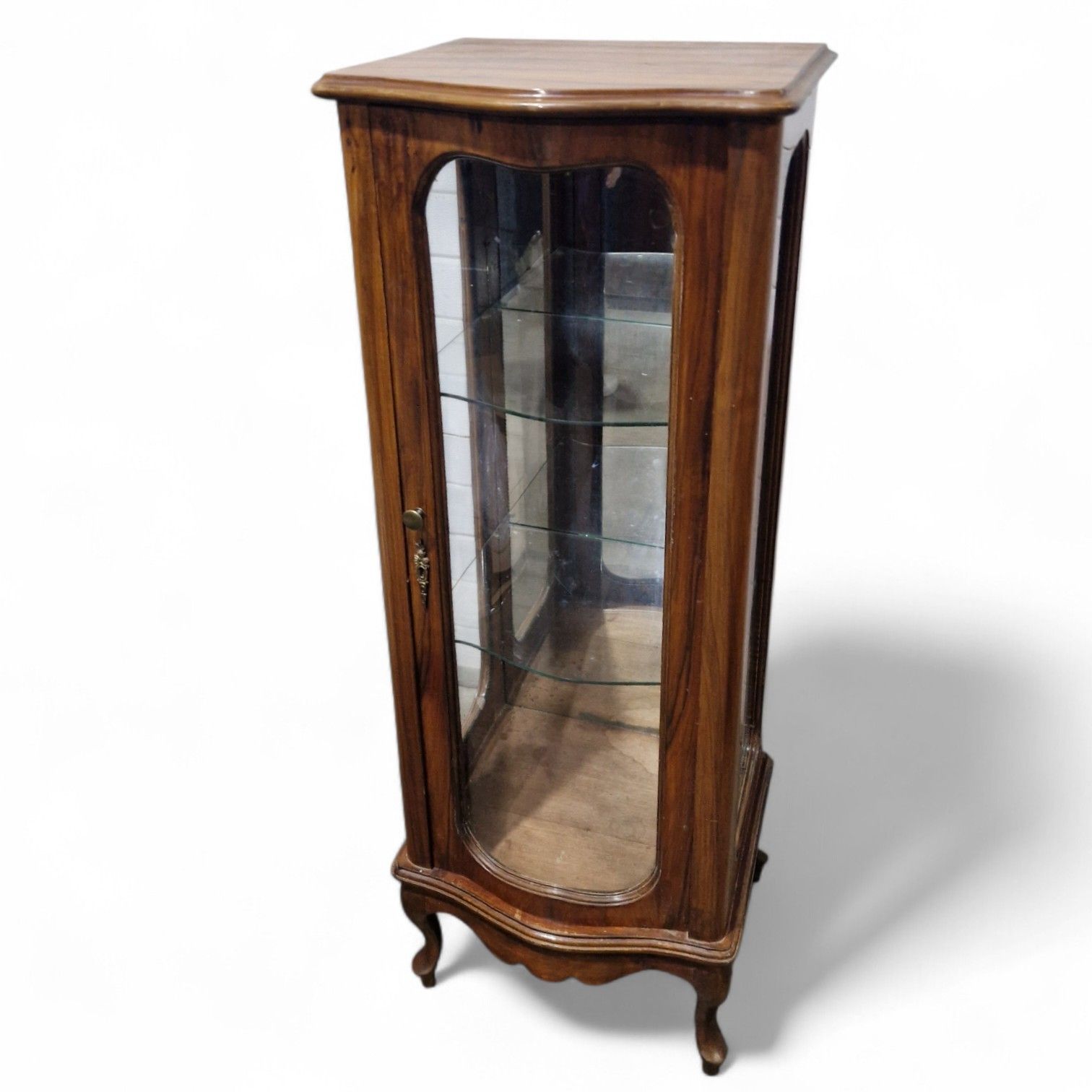 French Style Display Cabinet Serpentine Cabriole Tall Slim Vintage Cabriole Leg photo vinterior