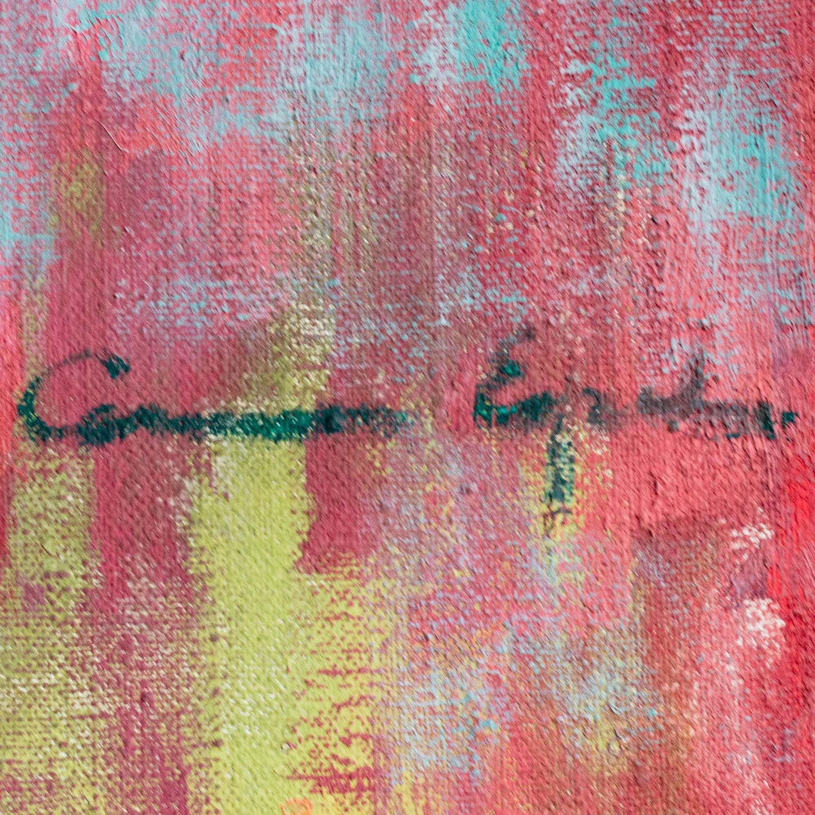 Bloemenstilleven – Coloristisch Olieverfschilderij – Gesigneerd (Kunstenaar Onbekend). photo vinterior