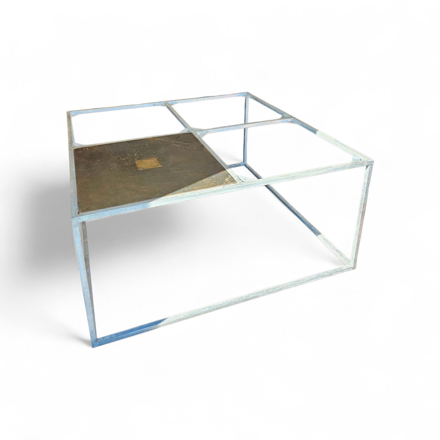 One Of A Kind Brutalist Coffee Table 1980s With Weighty Metal / Copper / Steel Tops / photo 1169.0