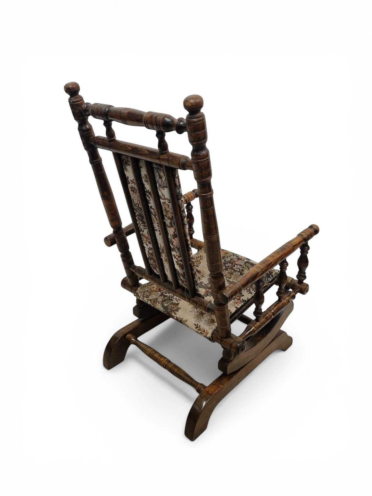 Antique Children Rocking Chair / Solid Wood / Tapestry Upholstery / C.1920. photo vintage