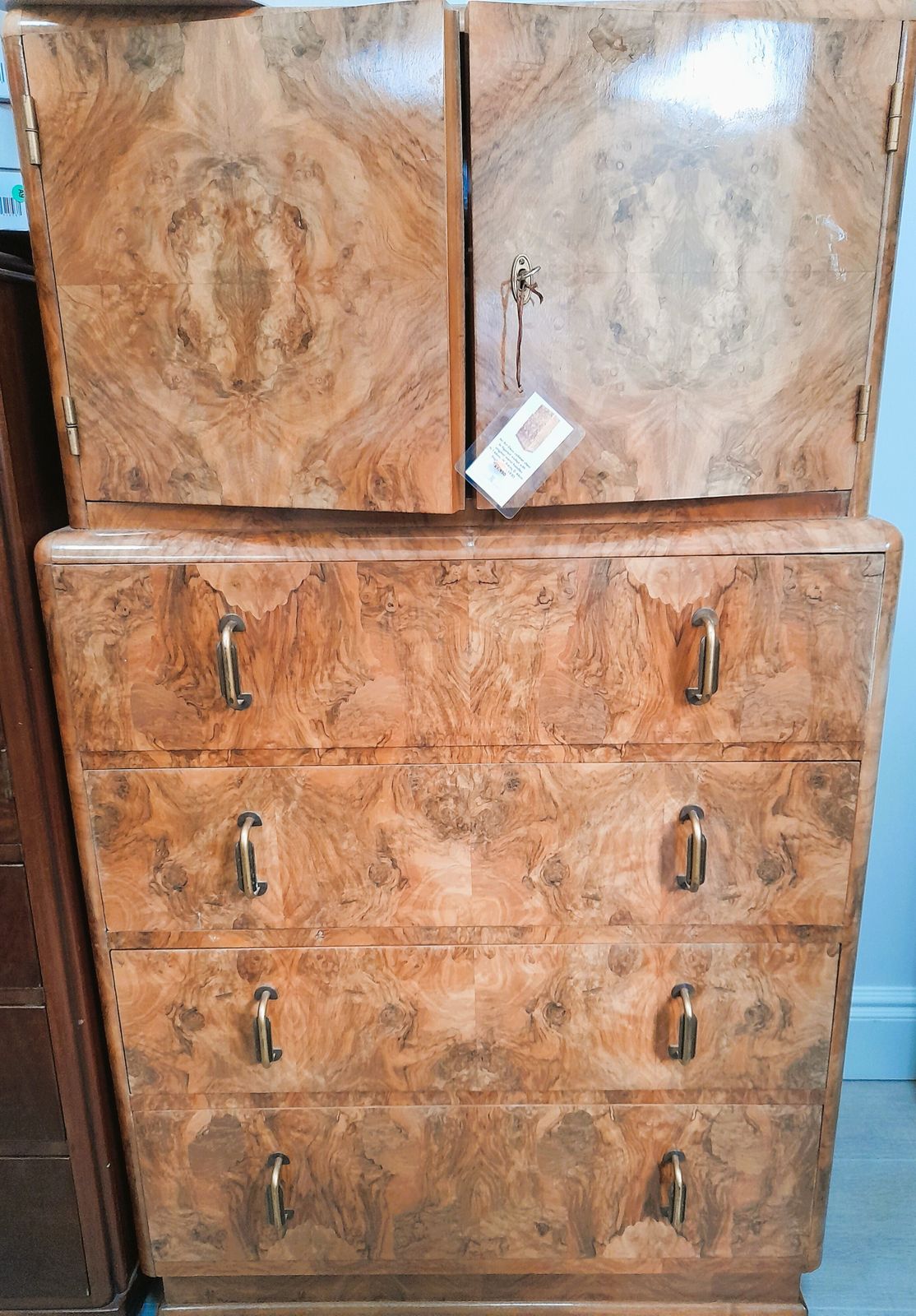 Art Deco 1930s Burr Walnut Tallboy / Cabinet Chest Hungarian Made