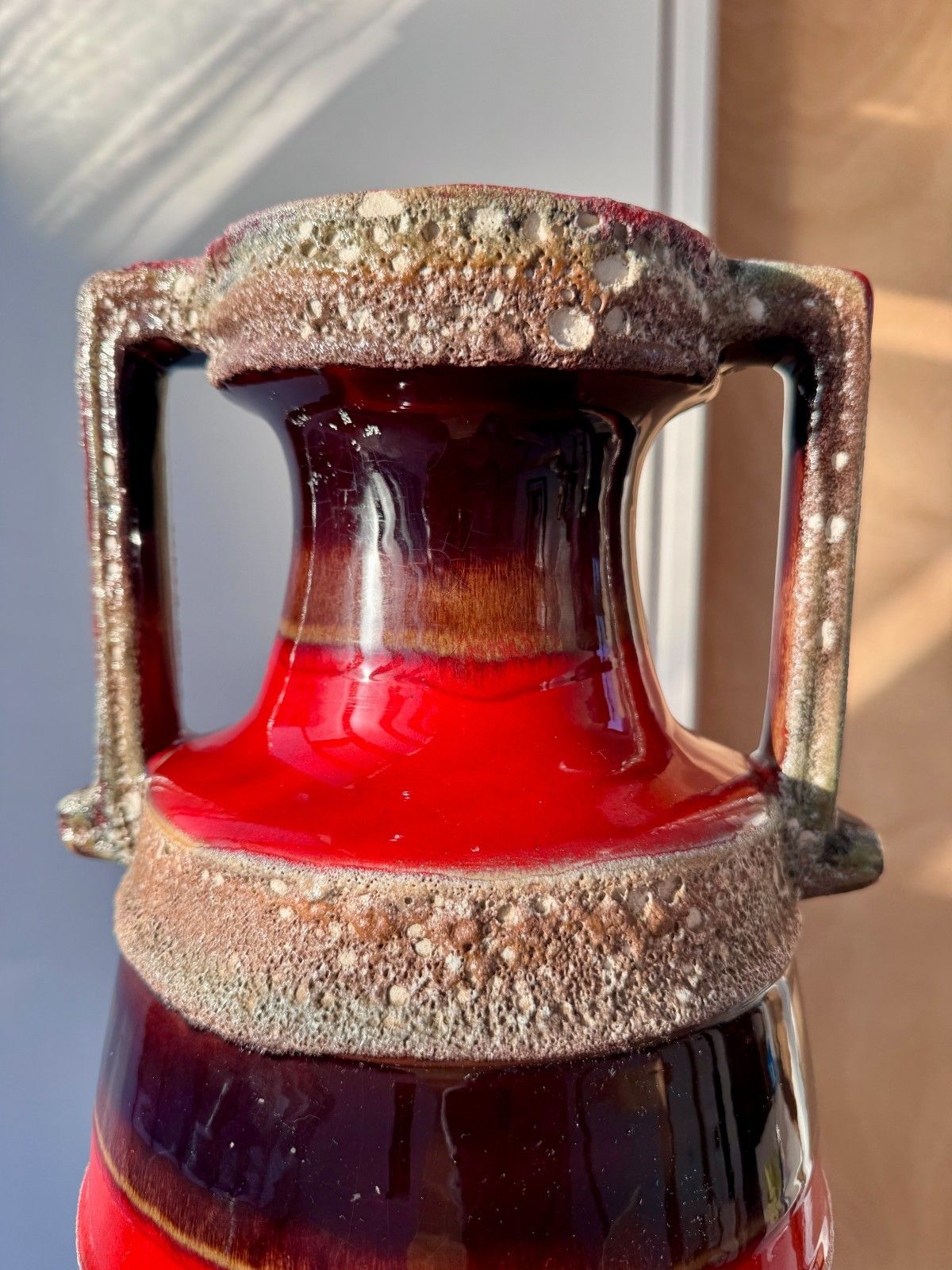 120.0 Rare West German Fat Lava Vase, Twin Handled Amphora Shape 41cm Tall photo