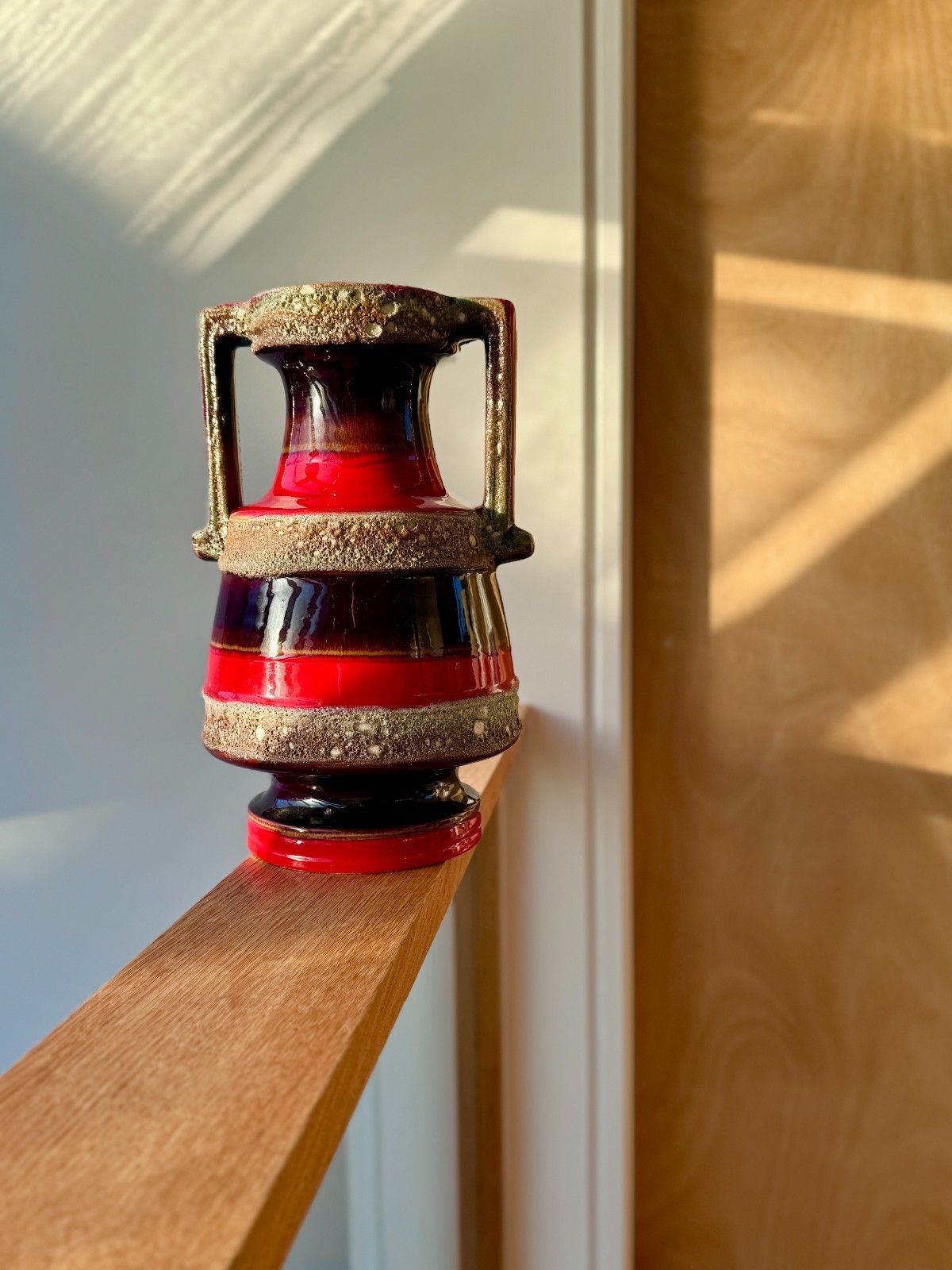 photo vintage Rare West German Fat Lava Vase, Twin Handled Amphora Shape 41cm Tall