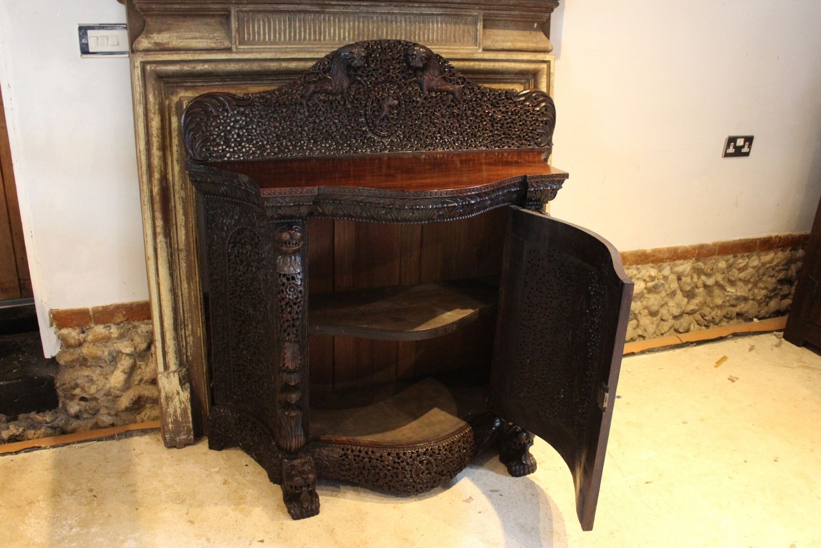 Cabinet Sideboard Outstanding Burmese Carved Padauk C1880 photo 2450.0