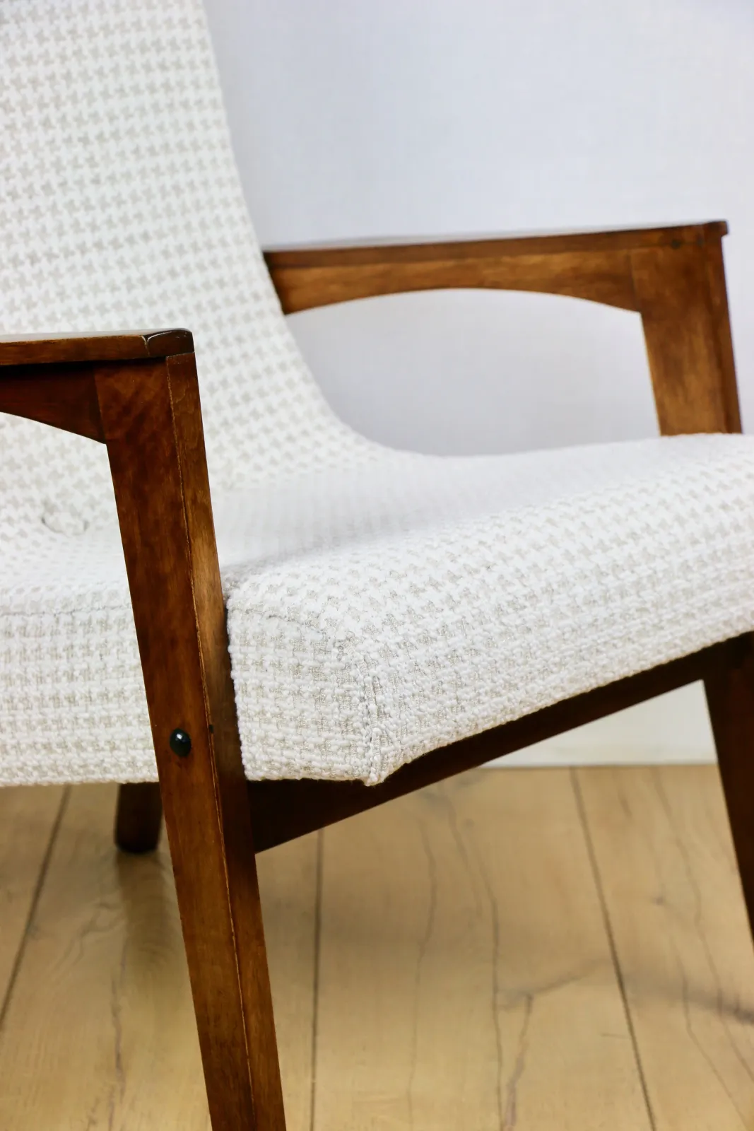 Vintage Herringbone Loft Armchair, Natural Fabric, Model From The 1970s photo furniture