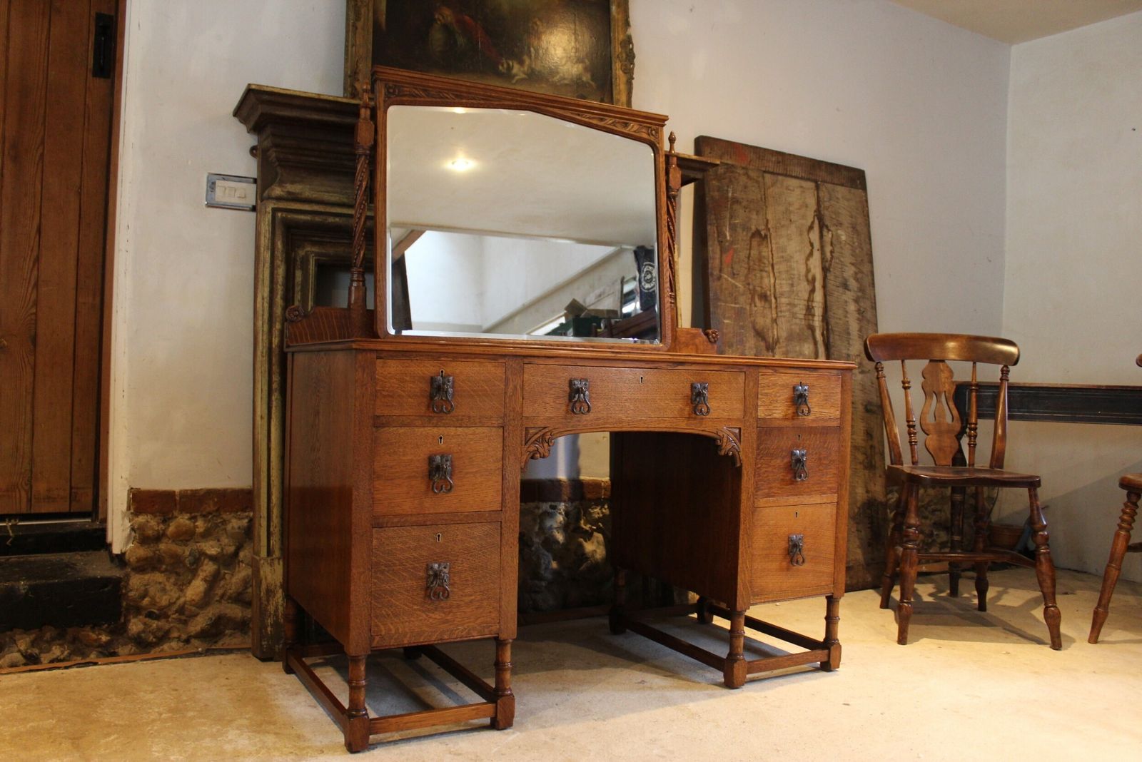 Furniture Fine Shapland And Petter Oak Arts & Crafts Dressing Table C1900 photo