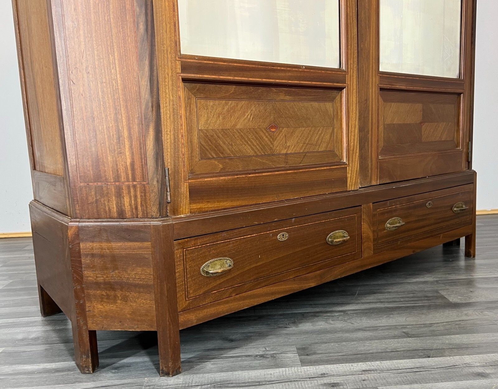 photo for sale Wardrobe Antique French Style Two Door Mirrored Carved Armoire Cabinet Lot 2253