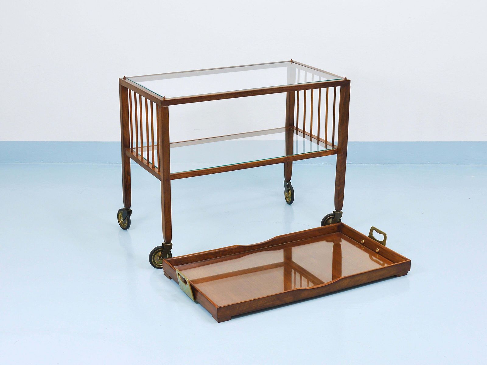 Oswald Haerdtl Vienna Modernism Walnut & Brass Bar Cart, Serving Trolley, 1950s photo 4505.0