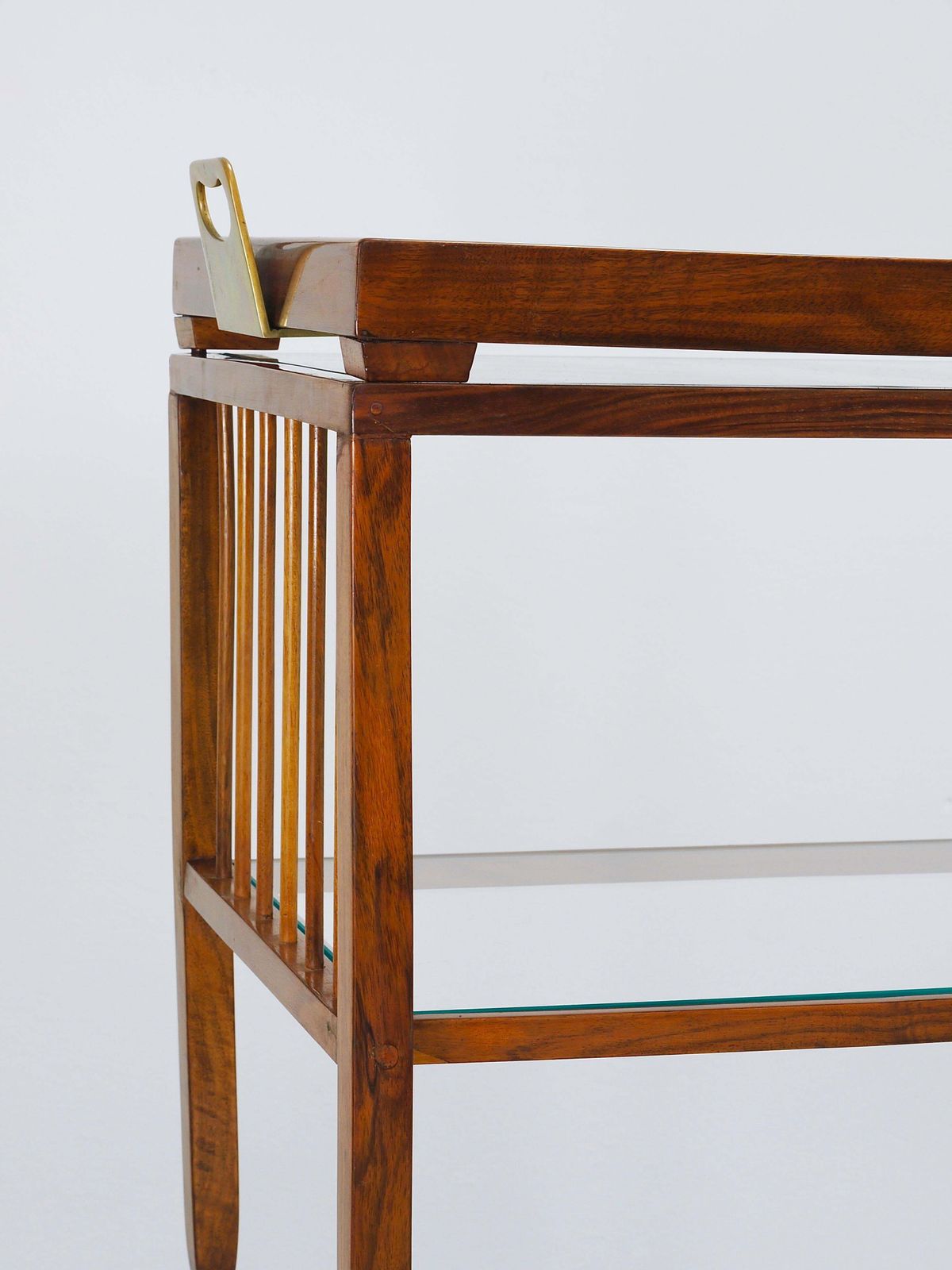 photo for sale Oswald Haerdtl Vienna Modernism Walnut & Brass Bar Cart, Serving Trolley, 1950s