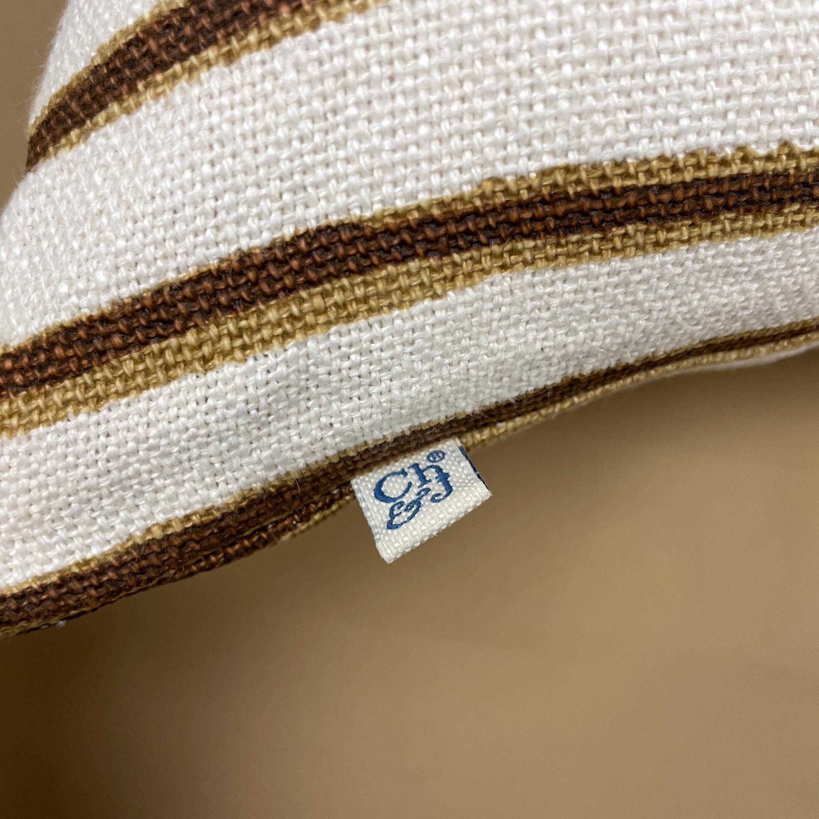 Chhatwal Jonsson Linen Stripe Cushion Beige Brown Boho Sofa Throw Pillow Modern Feather Filled Zip Close Swedish Scandinavian Striped photo 55.0