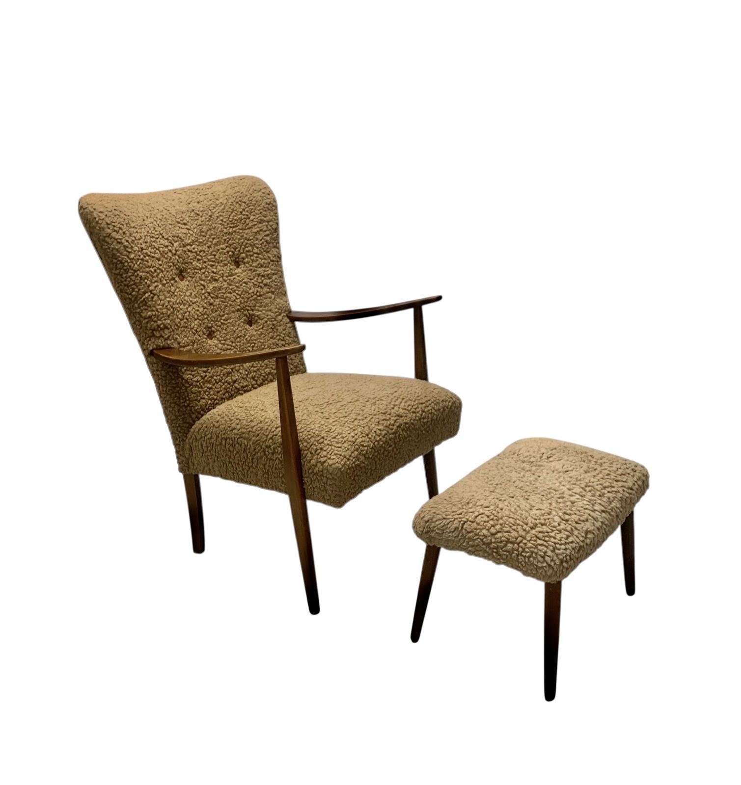 Vintage Danish Armchair And Footstool  In Lambswool