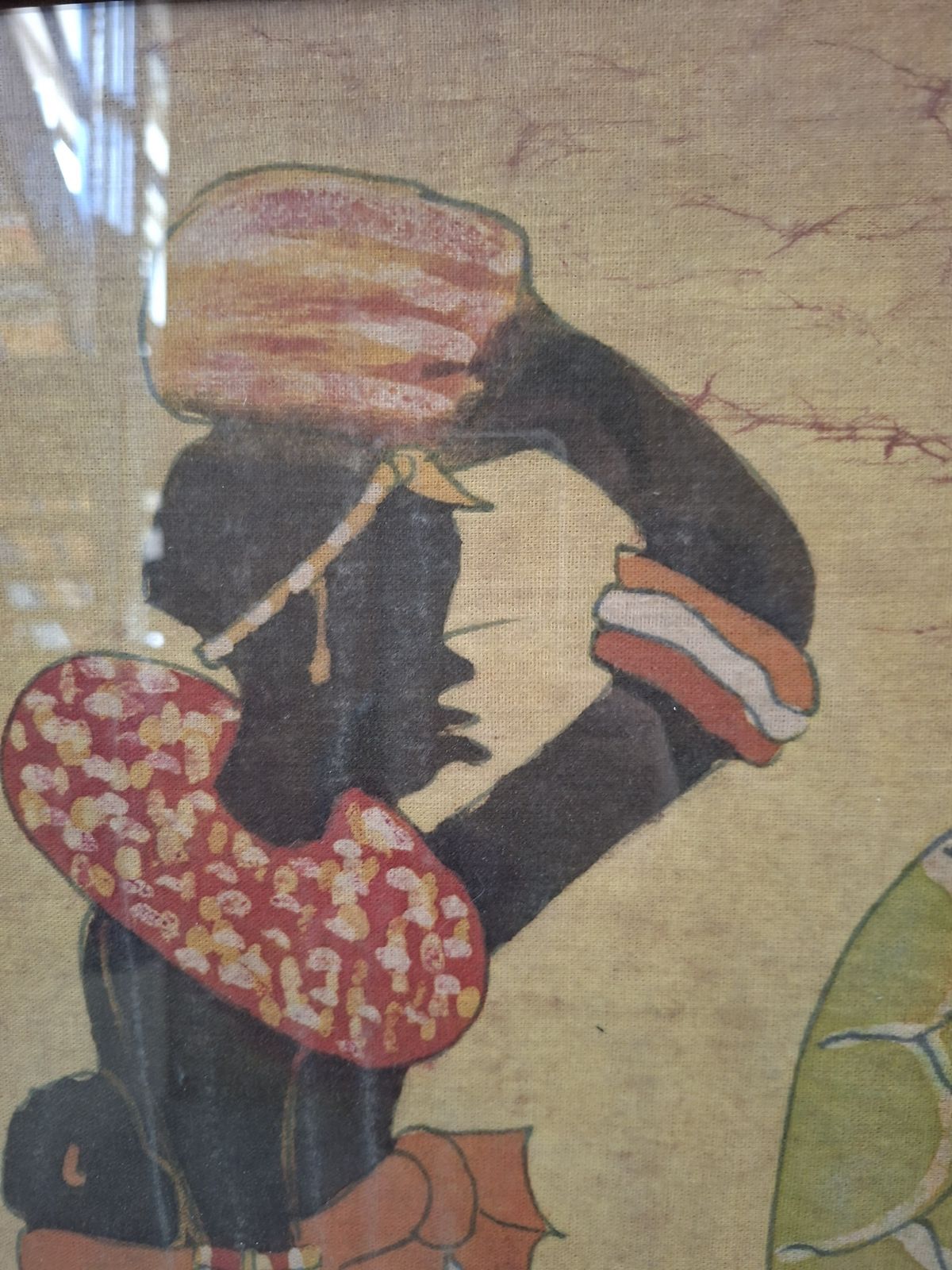 Grande Quadro Batik Africano Originale Firmato "Hamidi" Arte Su Tessuto 88x79 Cm photo Art