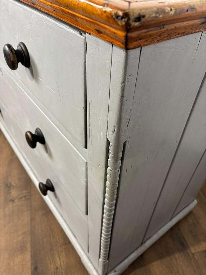 Victorian Pine Three Drawer Painted Chest With Stripped Top photo Furniture