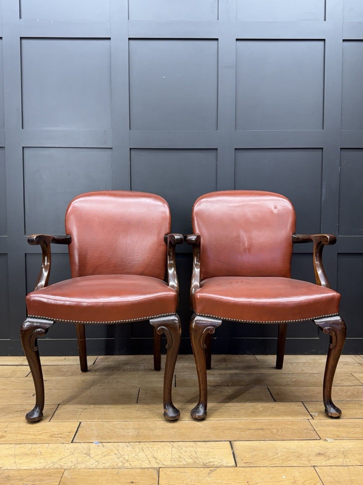 Antique Pair Of Gainsborough Style Mahogany Armchairs Desk Study Carver Chairs photo furniture