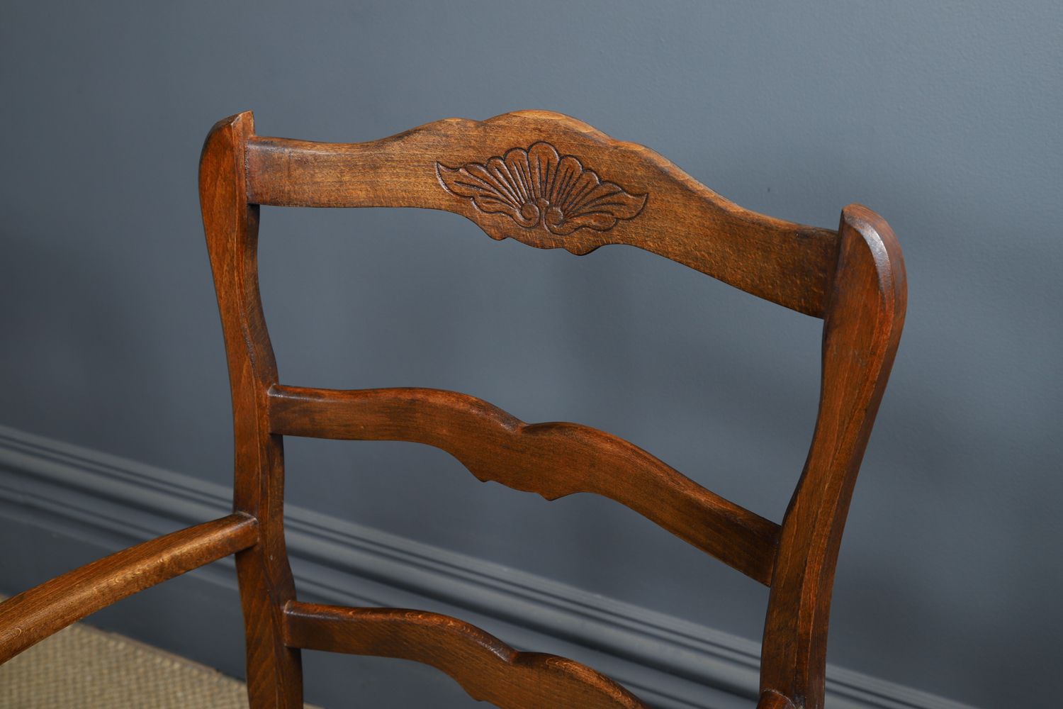 1295.0 Antique French Set Of 6 Six Louis XV Style Oak Ladder Back Rush Seat Kitchen Dining Chairs (Circa 1920) photo