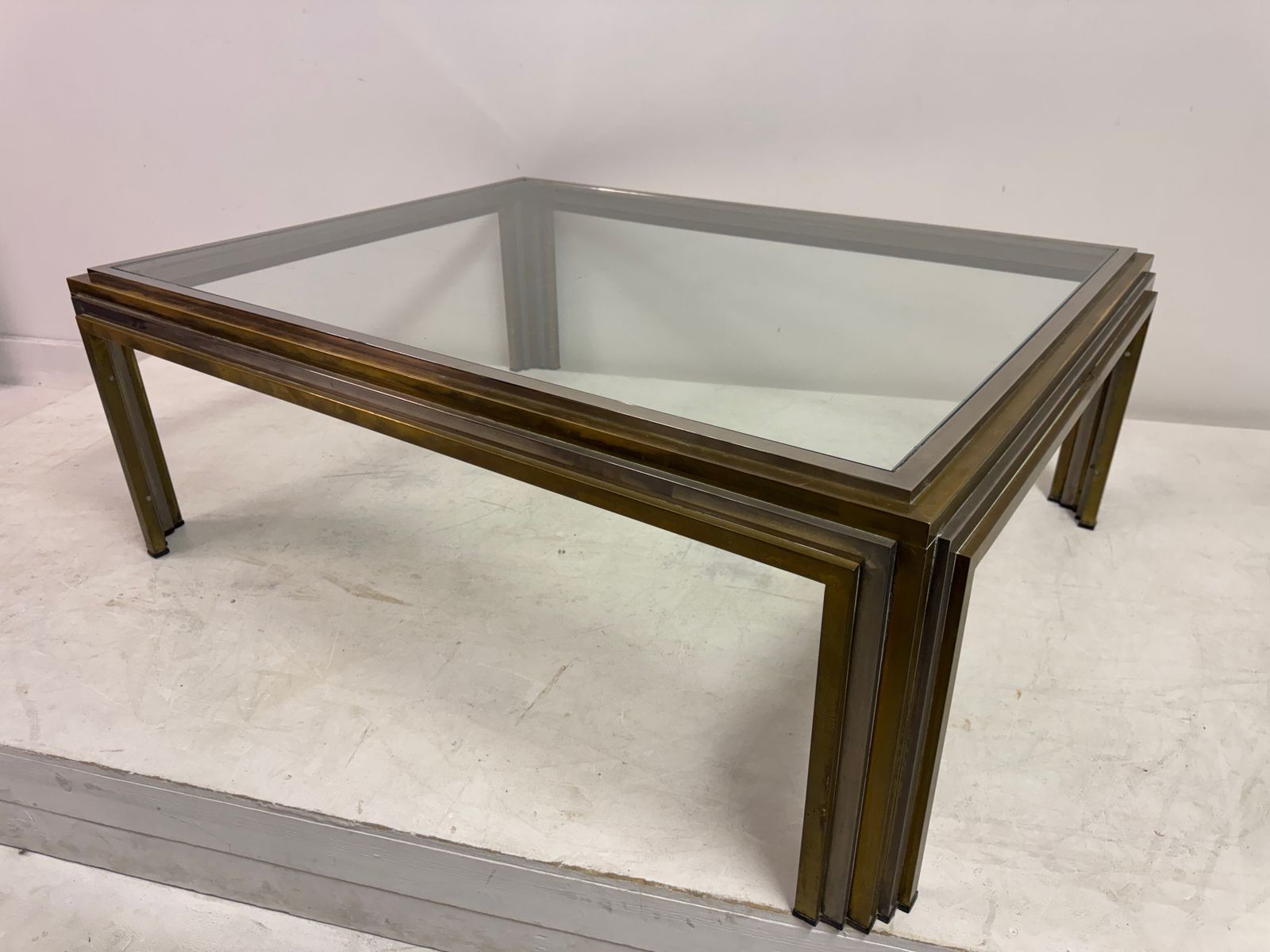 895.0 1970s French Steel And Brass Coffee Table photo