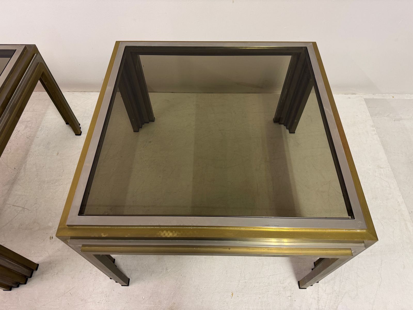 Pair Of 1970s Steel And Brass Side Tables photo vintage