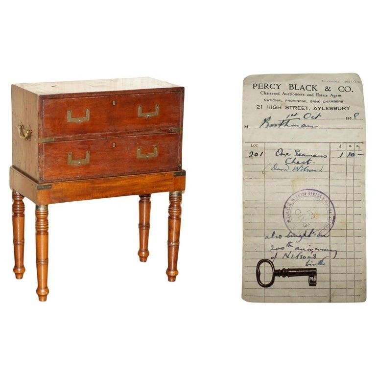 Antique Victorian Thomas Wilson Military Campaign Secretaire Chest Of Drawers