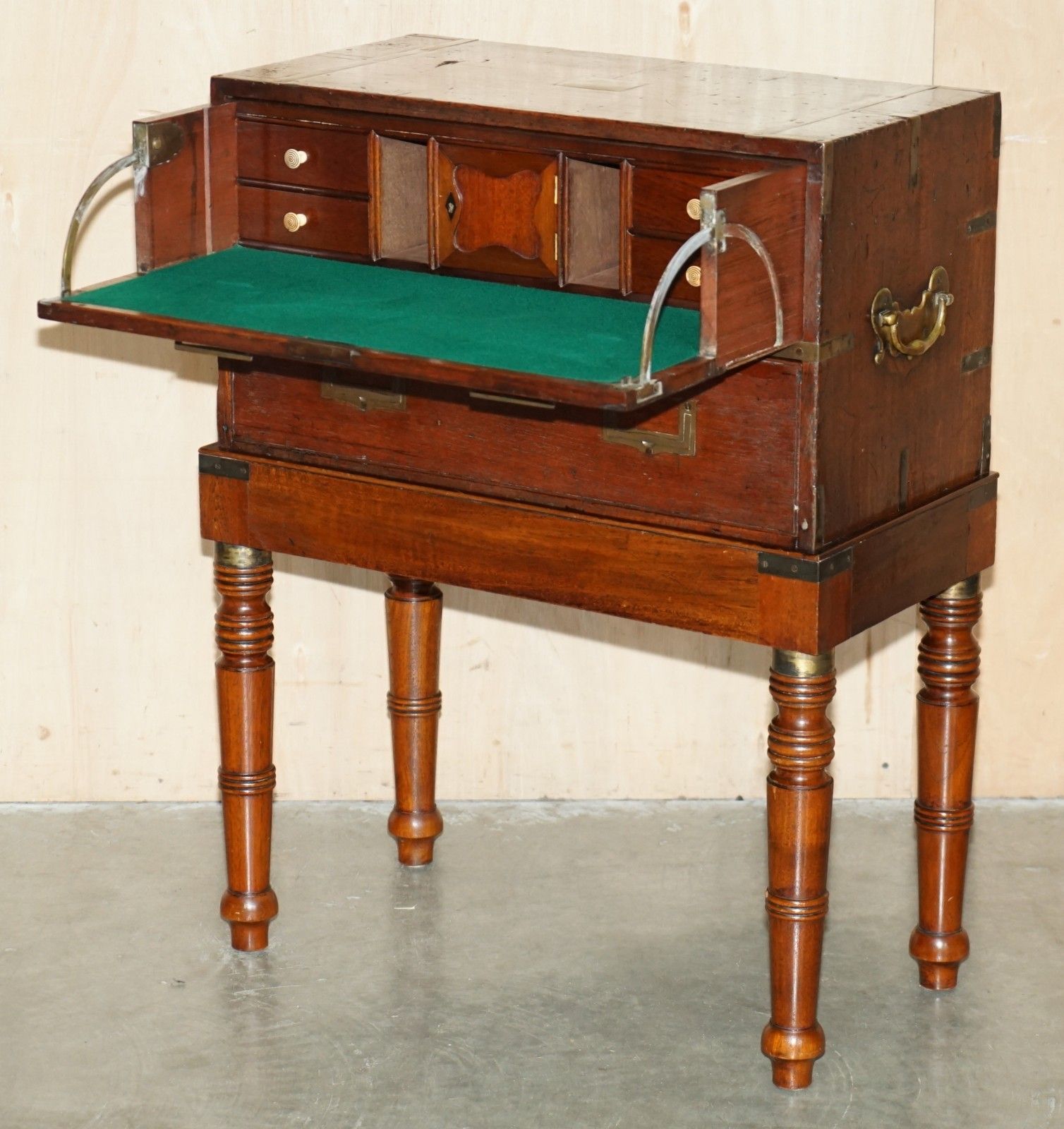 photo vinterior Antique Victorian Thomas Wilson Military Campaign Secretaire Chest Of Drawers