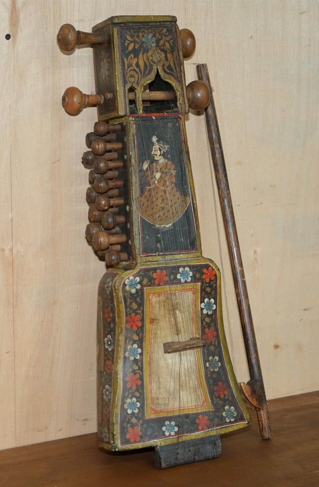 Hand Painted Antique Circa 1860 Indian Sindhi Sarangi Musical Instrument photo Home Decor